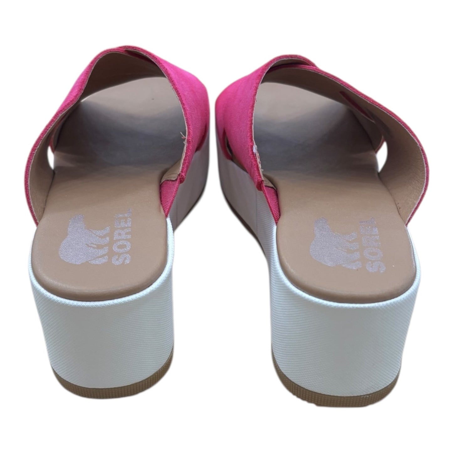 Sandals Heels Wedge By Sorel In Pink & White, Size:7.5