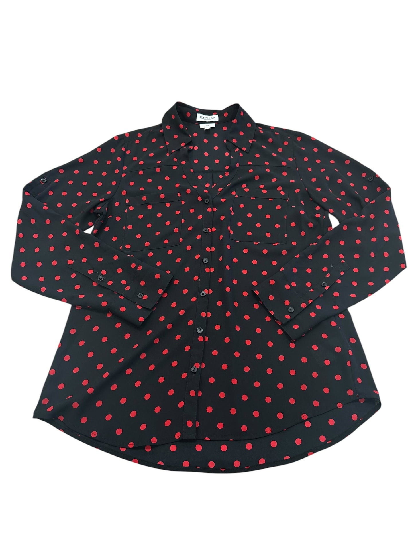 Blouse Ls By Express In Black & Red, Size:M