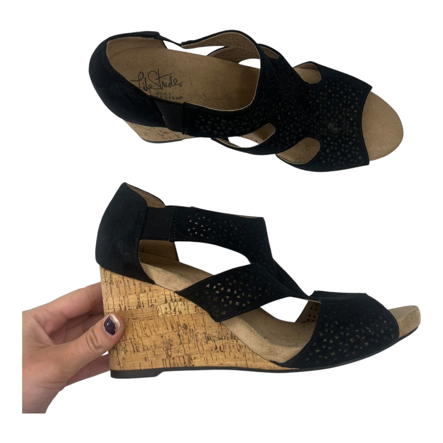 Sandals Heels Wedge By Life Stride In Black, Size:10
