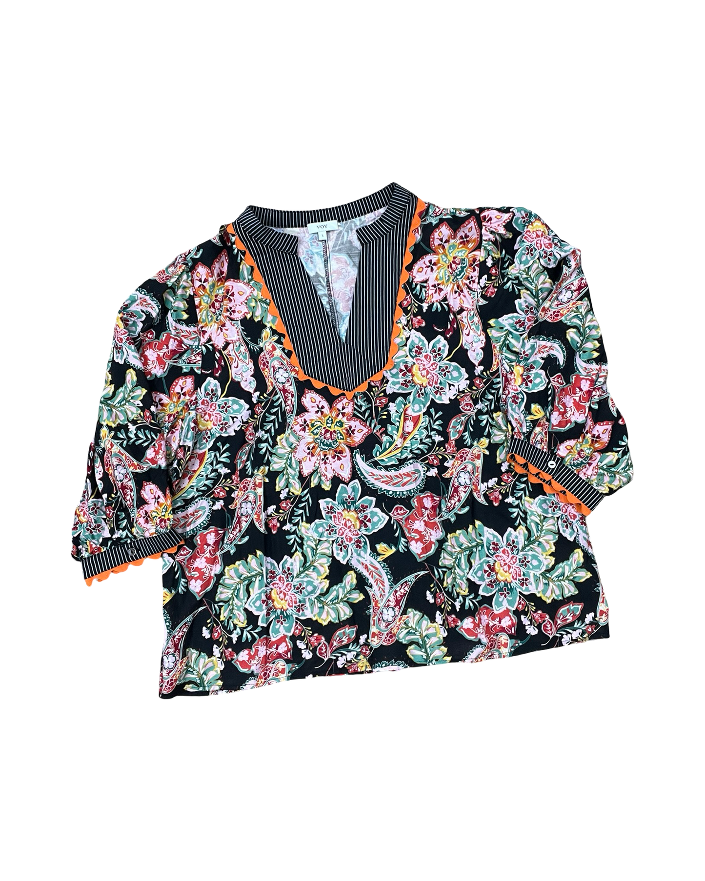 Top 3/4 Sleeve By Voy In Floral Print, Size:L