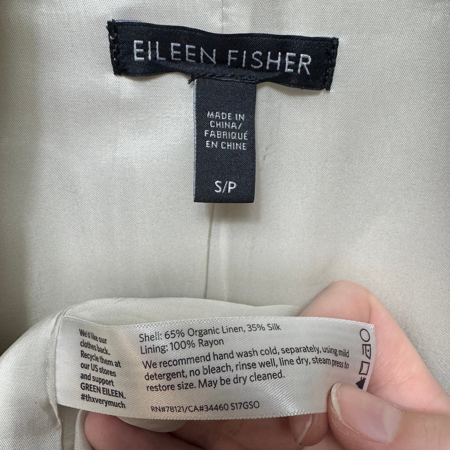 Linen & Silk Blazer By Eileen Fisher In Cream, Size: S