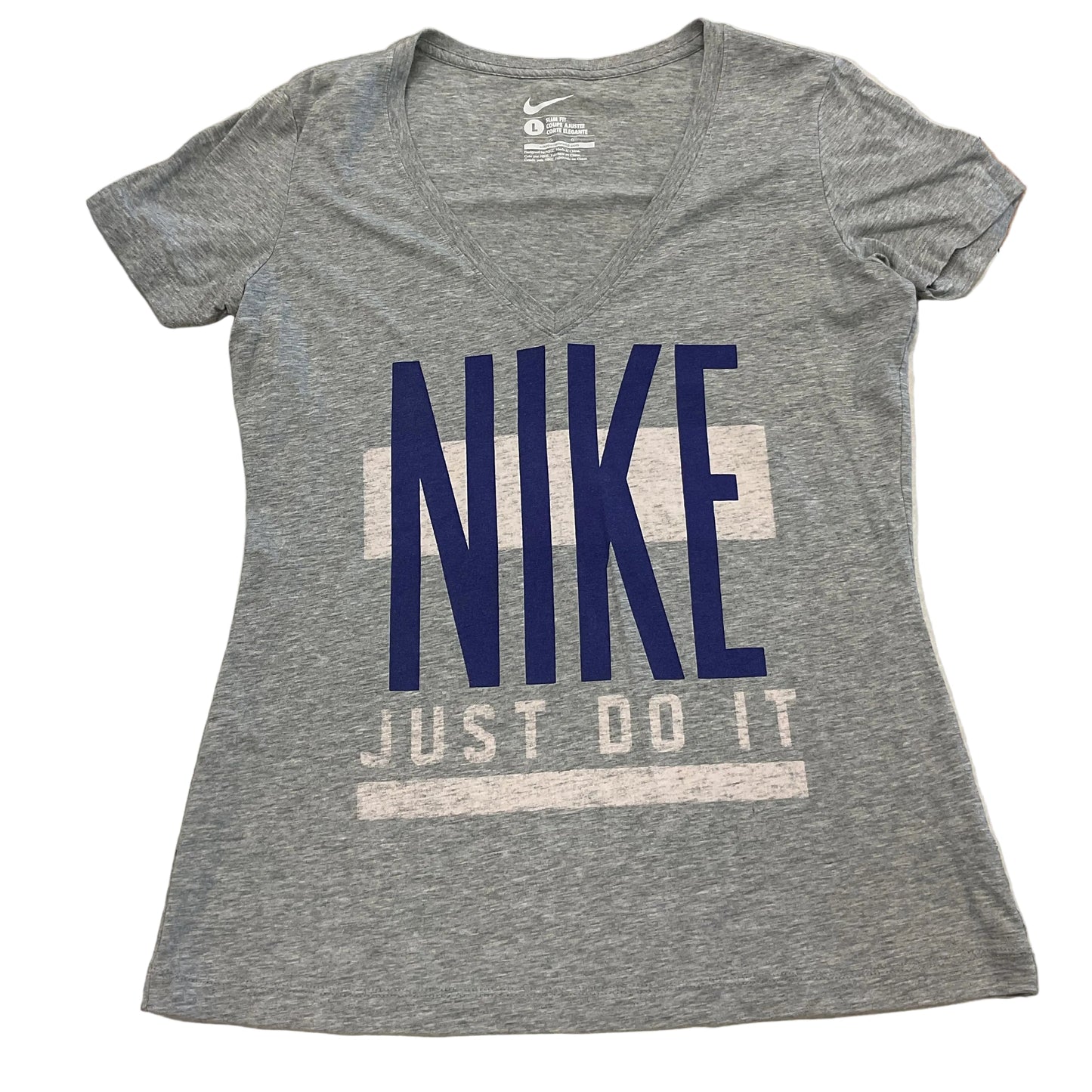 Athletic Top Ss By Nike Apparel In Blue & Grey, Size:L