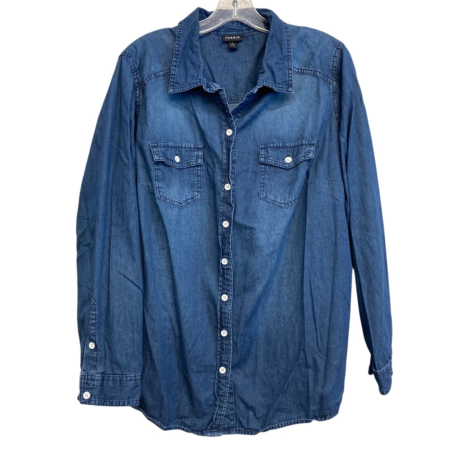 Top Ls By Torrid In Blue Denim, Size:1X