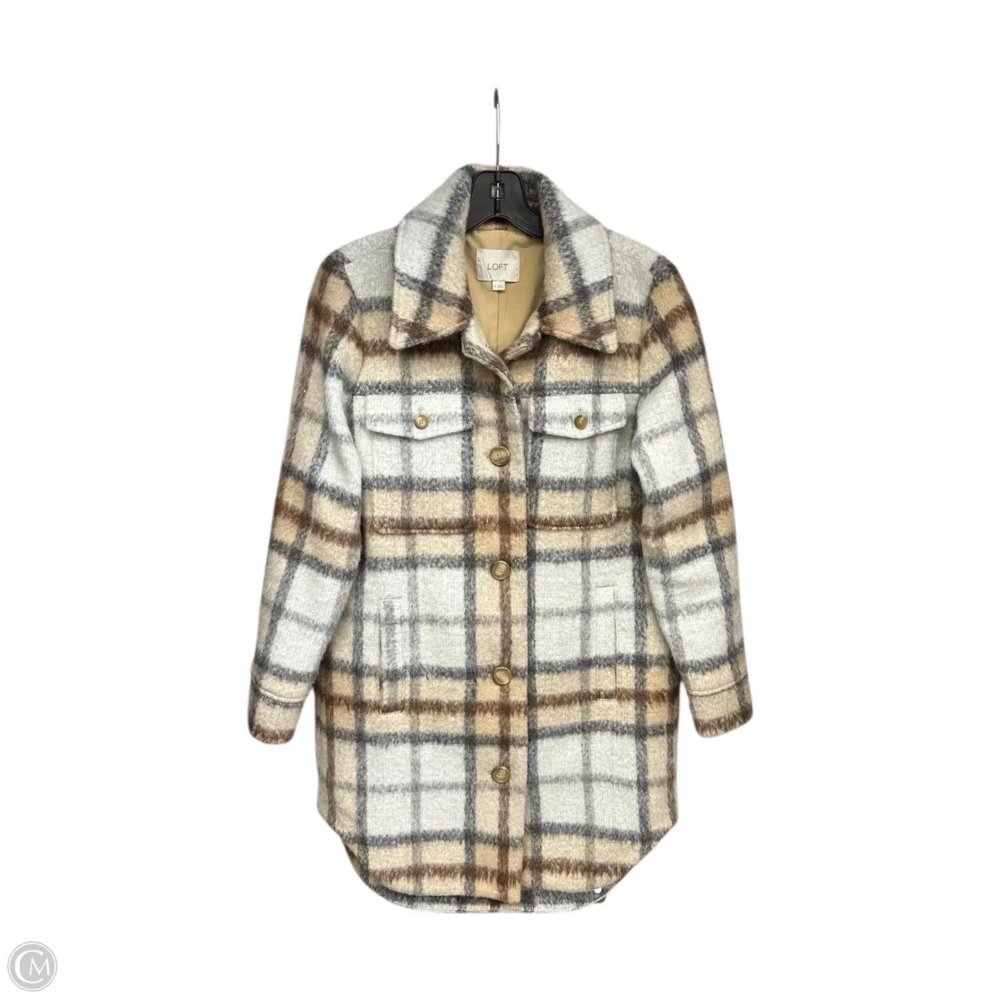Coat Peacoat By Loft In Plaid Pattern, Size: Xs