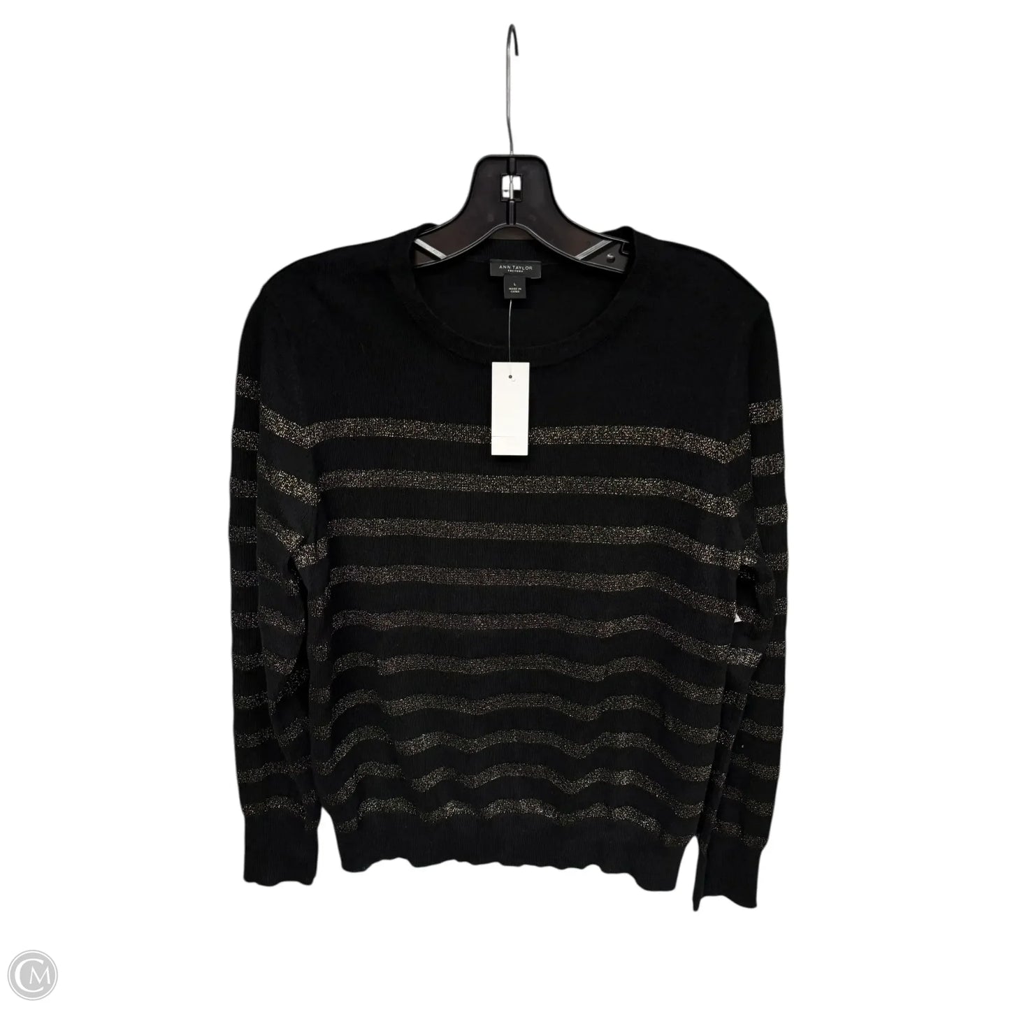 Top Long Sleeve By Ann Taylor In Black & Gold, Size: L