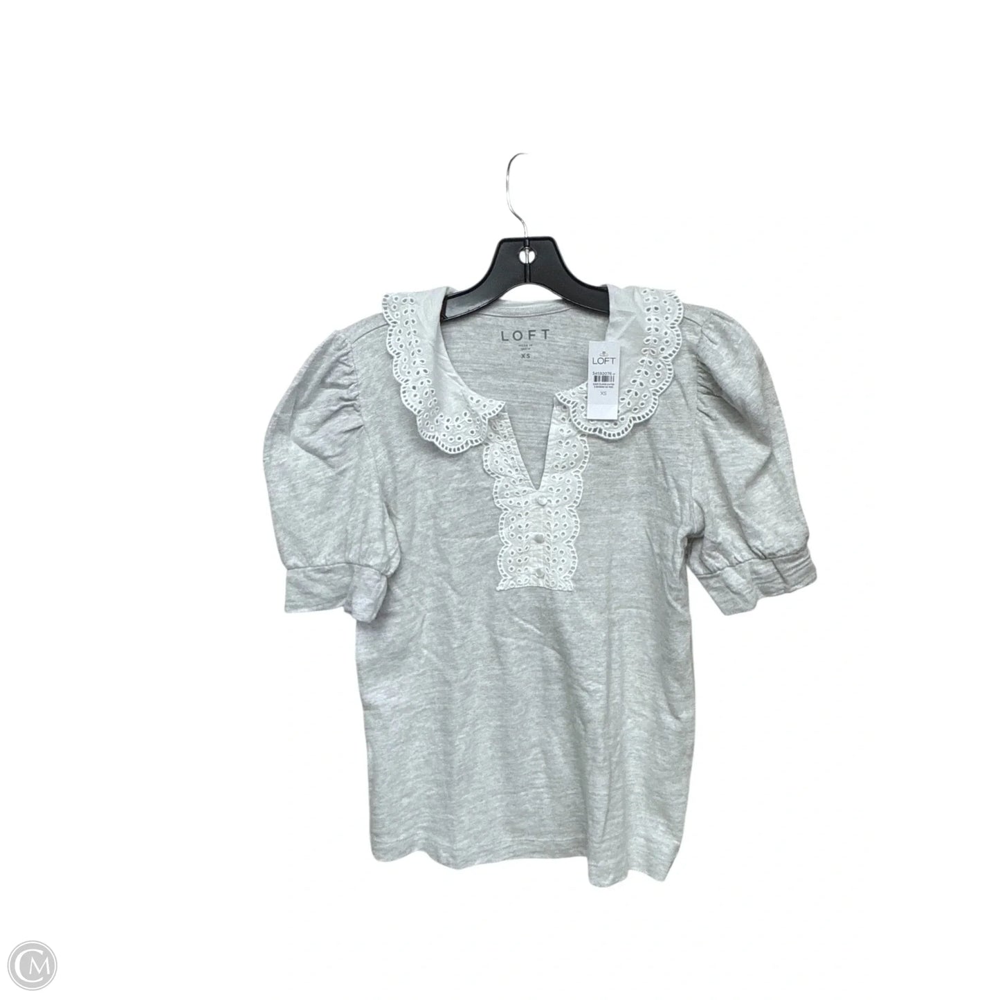 Top Short Sleeve By Loft In Grey & White, Size: Xs