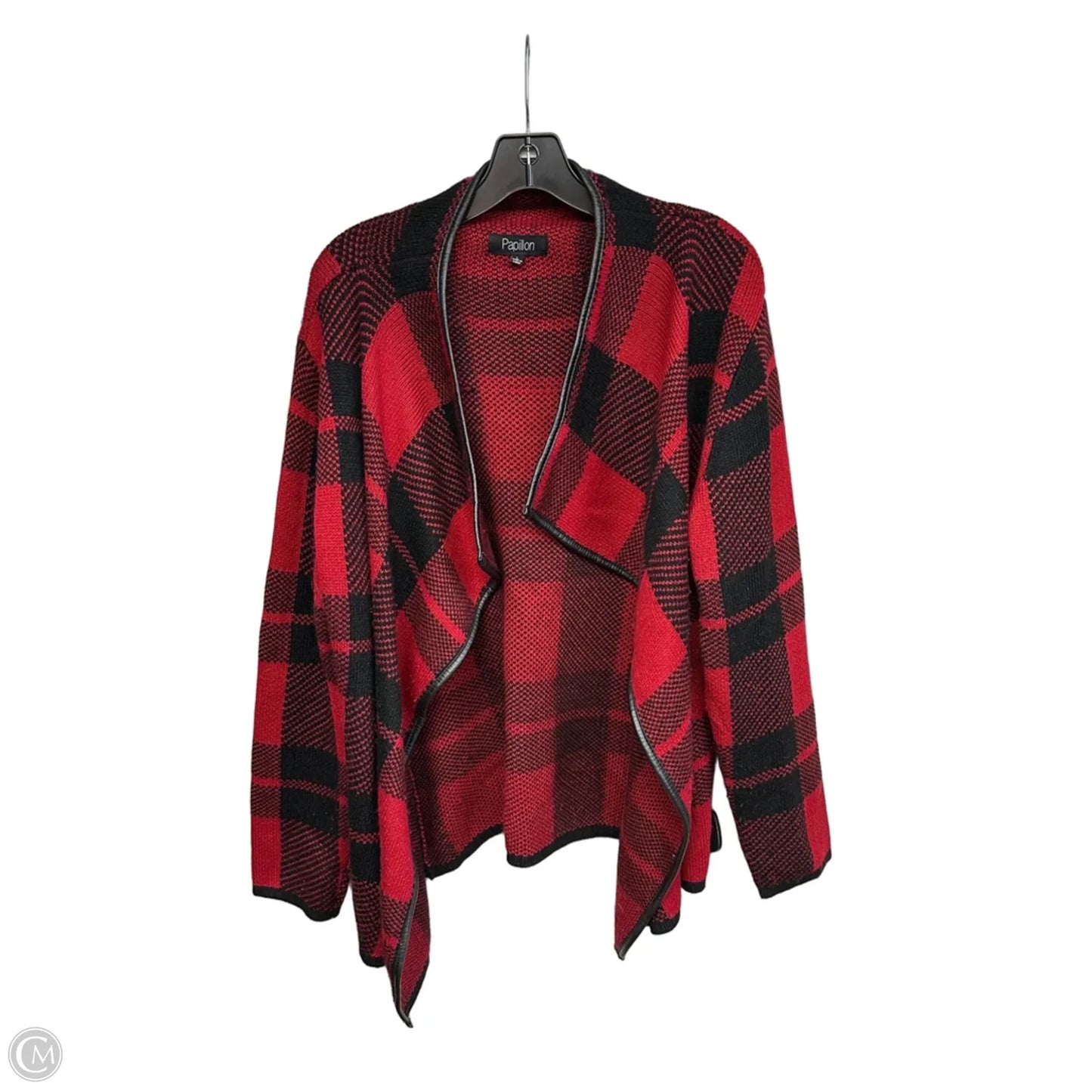 Sweater Cardigan By Papillion In Black & Red, Size: L