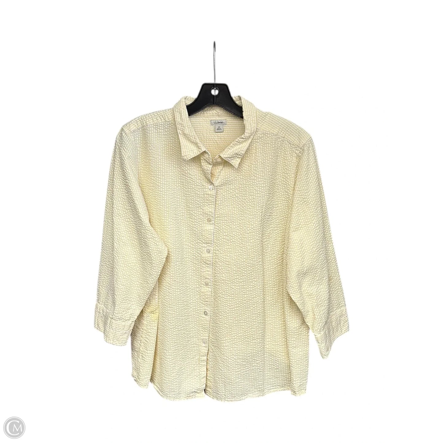 Top Long Sleeve By L.l. Bean In White & Yellow, Size: 2x