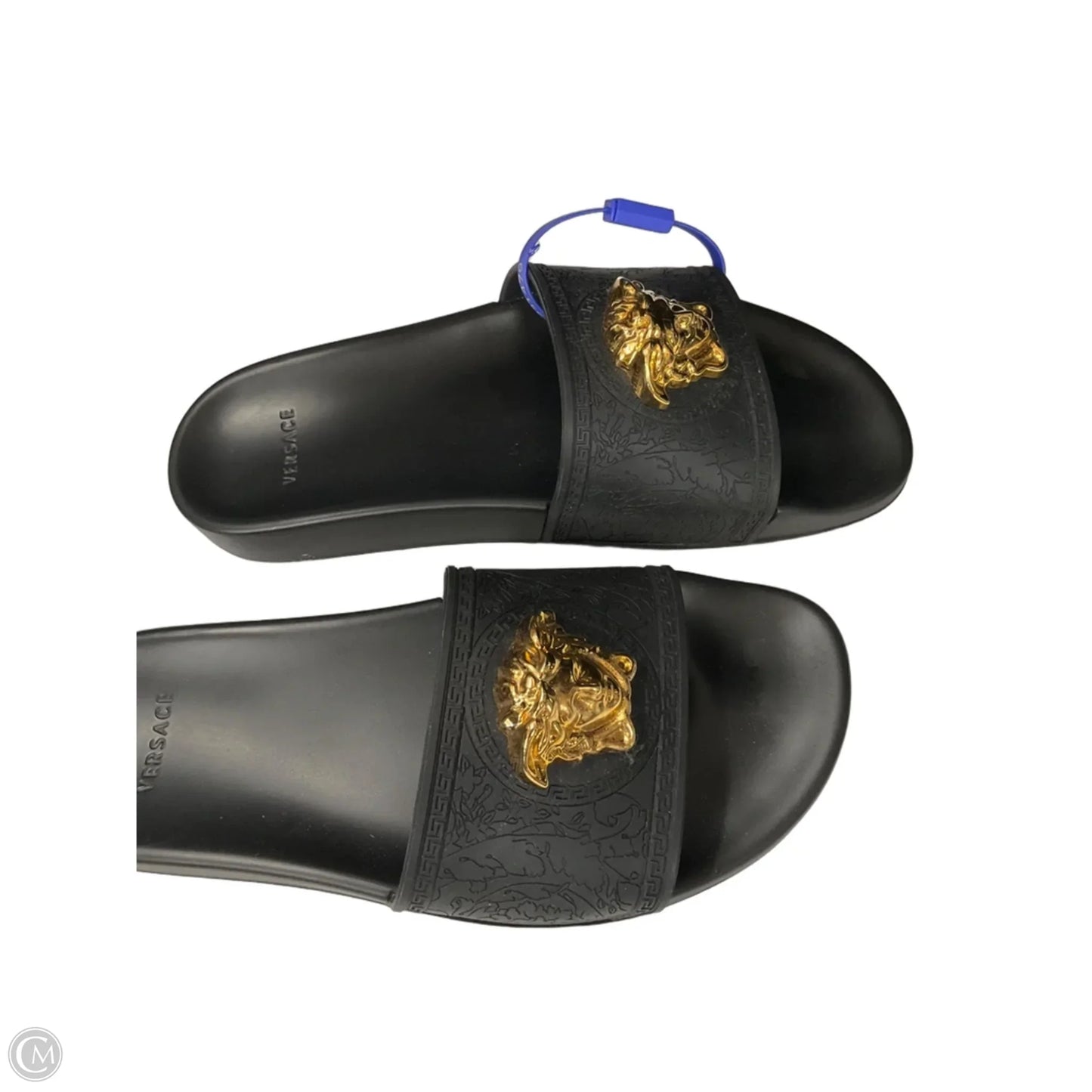 Sandals Luxury Designer By Versace In Black, Size: 9
