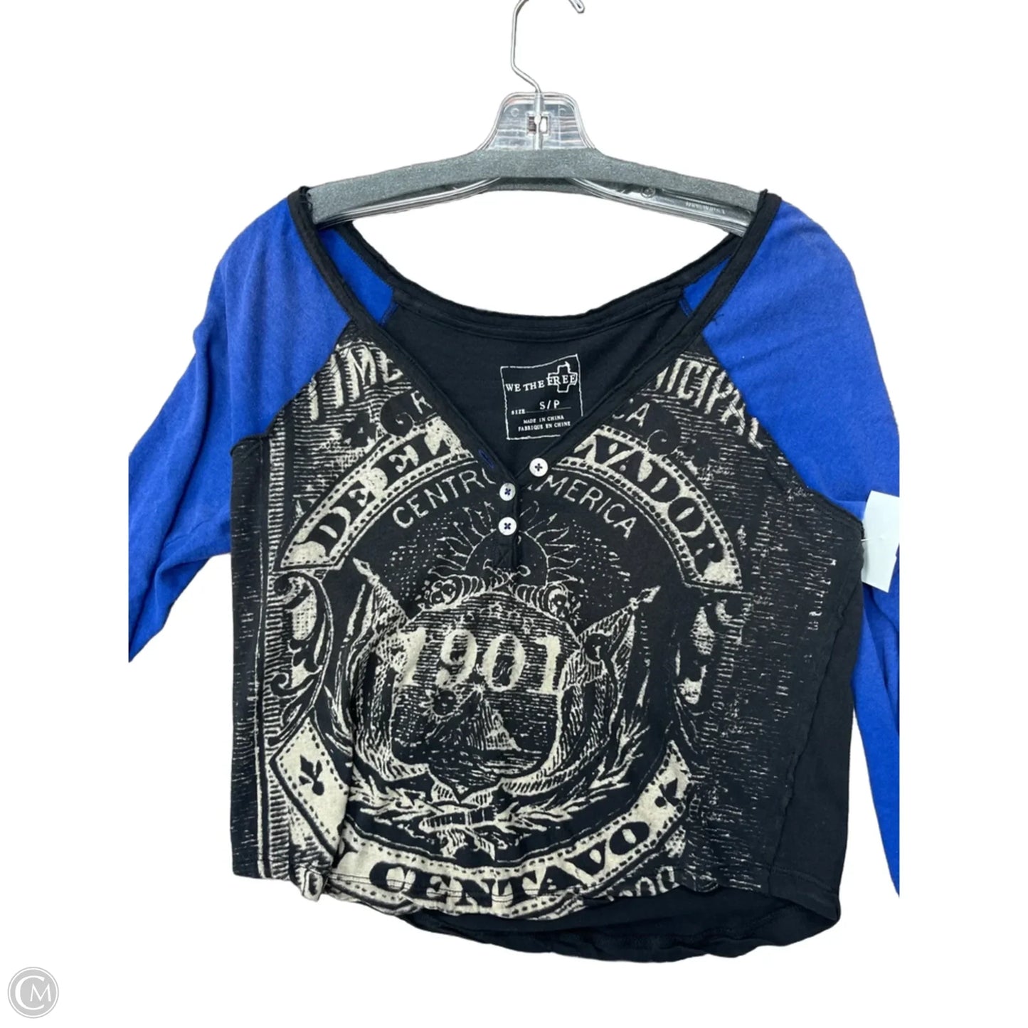 Top 3/4 Sleeve By We The Free In Black & Blue, Size: S