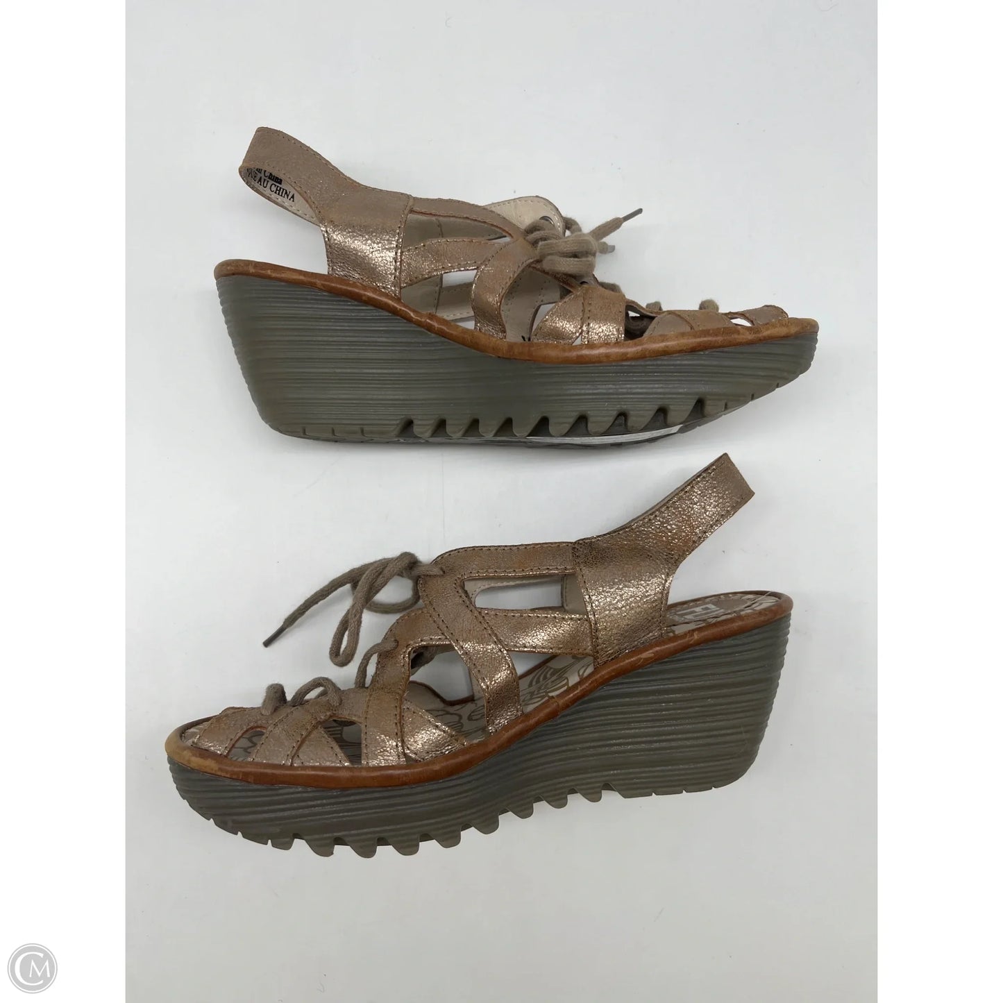 Sandals Heels Wedge By Fly London In Gold, Size: 5.5