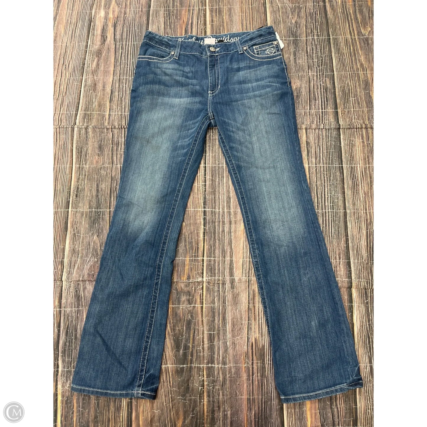 Jeans Flared By Harley Davidson In Blue Denim, Size: 12