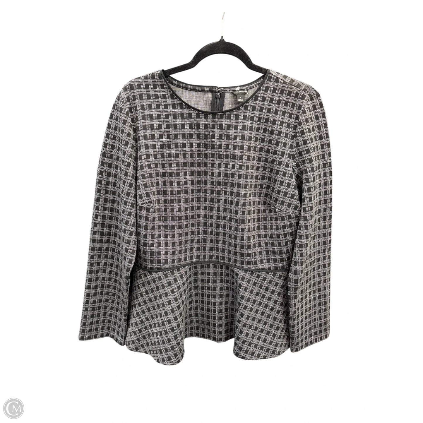 Blouse Long Sleeve By Ann Taylor In Black & Grey, Size: L