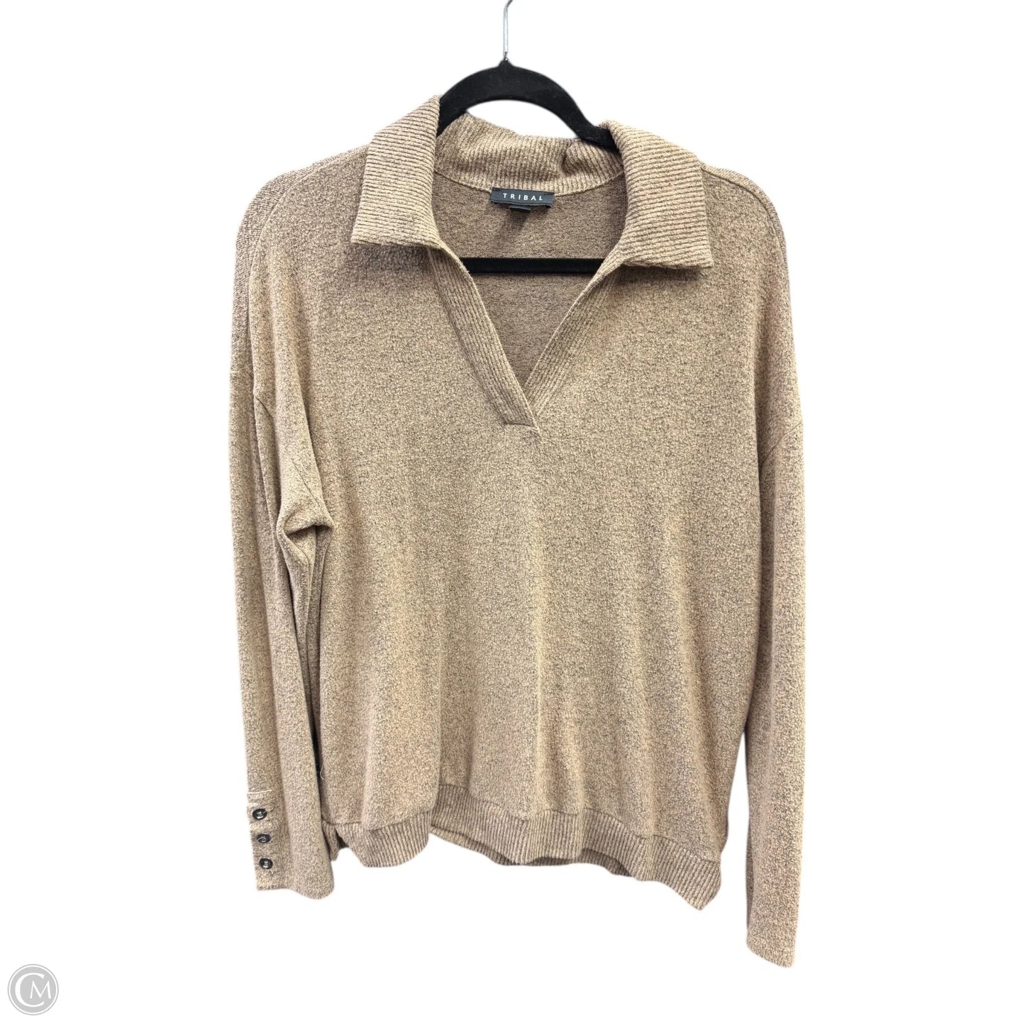 Top Long Sleeve Basic By Tribal In Taupe, Size: M