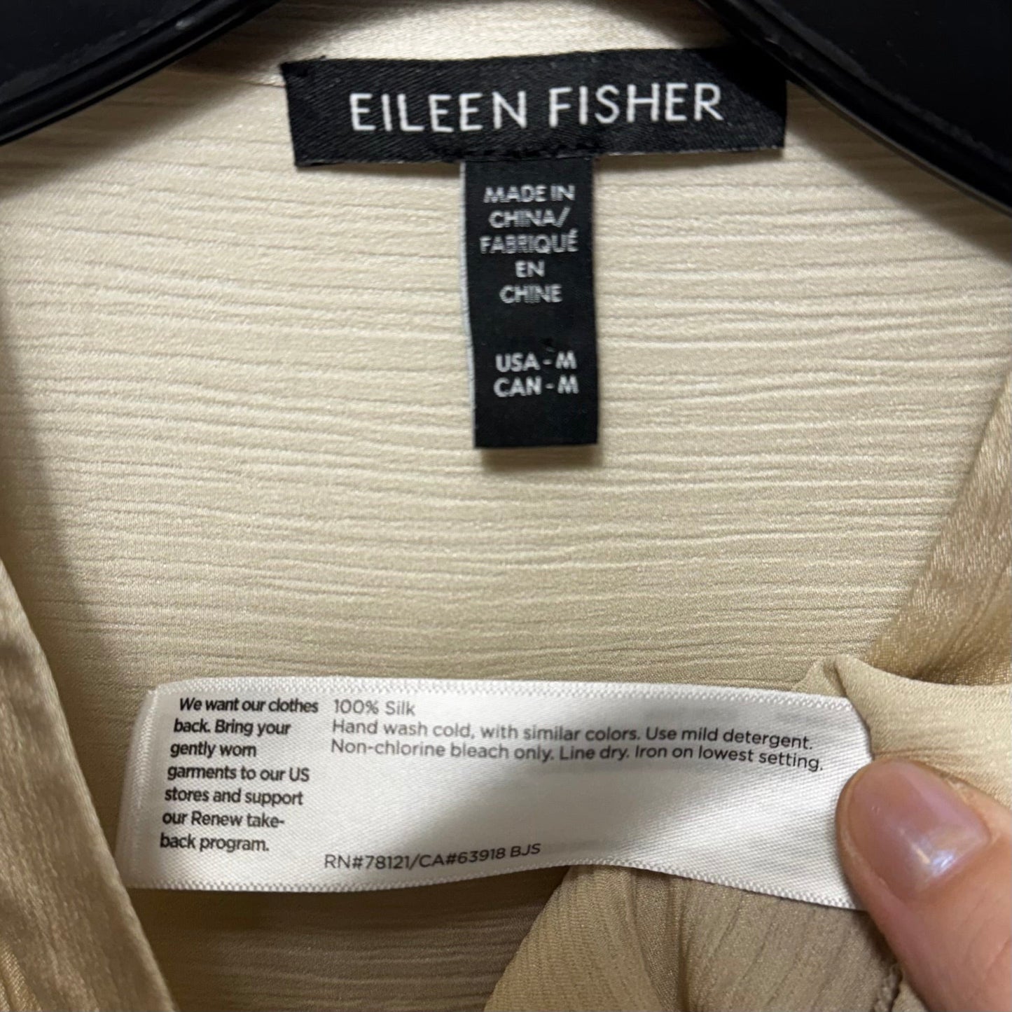 Silk Blouse Long Sleeve By Eileen Fisher In Cream, Size: M