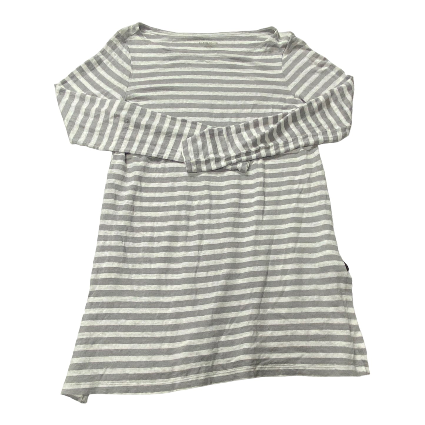 Grey & White Top Long Sleeve Designer Eileen Fisher, Size Petite M