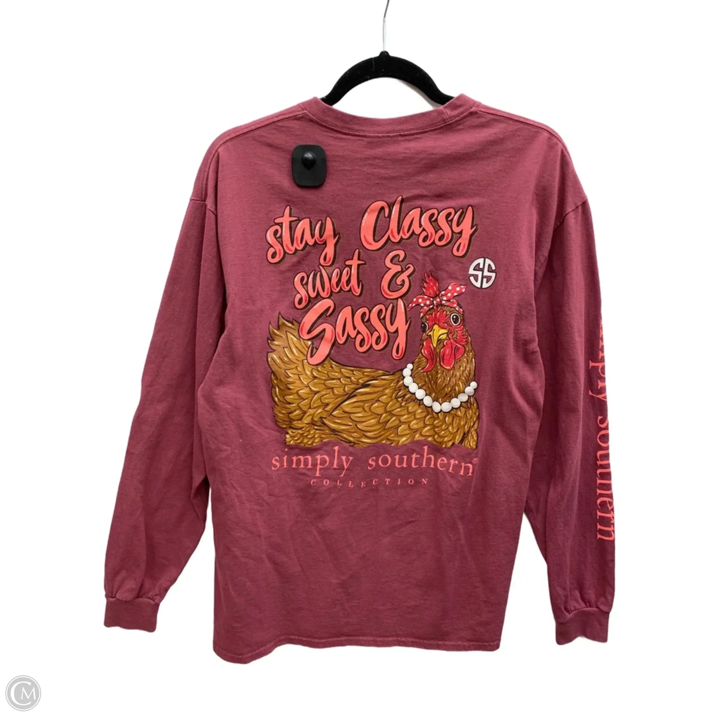 Top Long Sleeve By Simply Southern In Maroon, Size: L