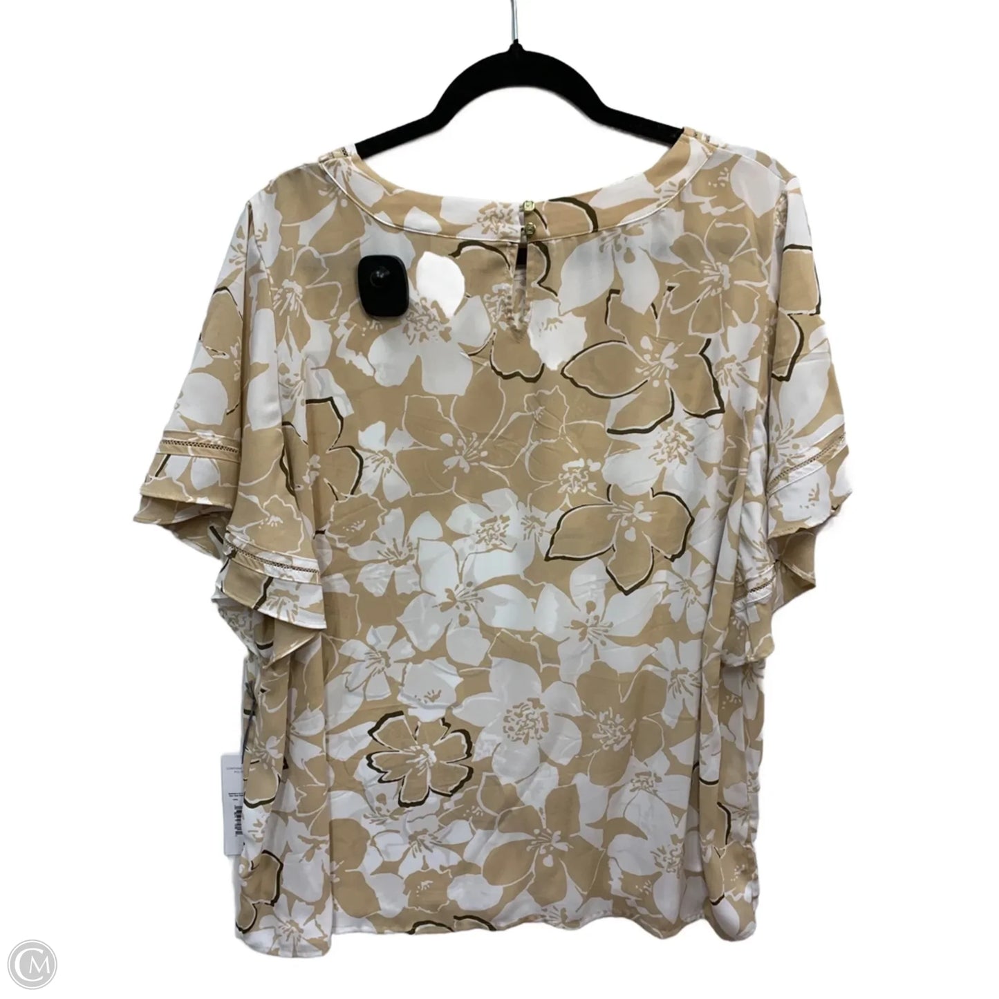 Top Short Sleeve By Liz Claiborne In Tan & White, Size: Xxl