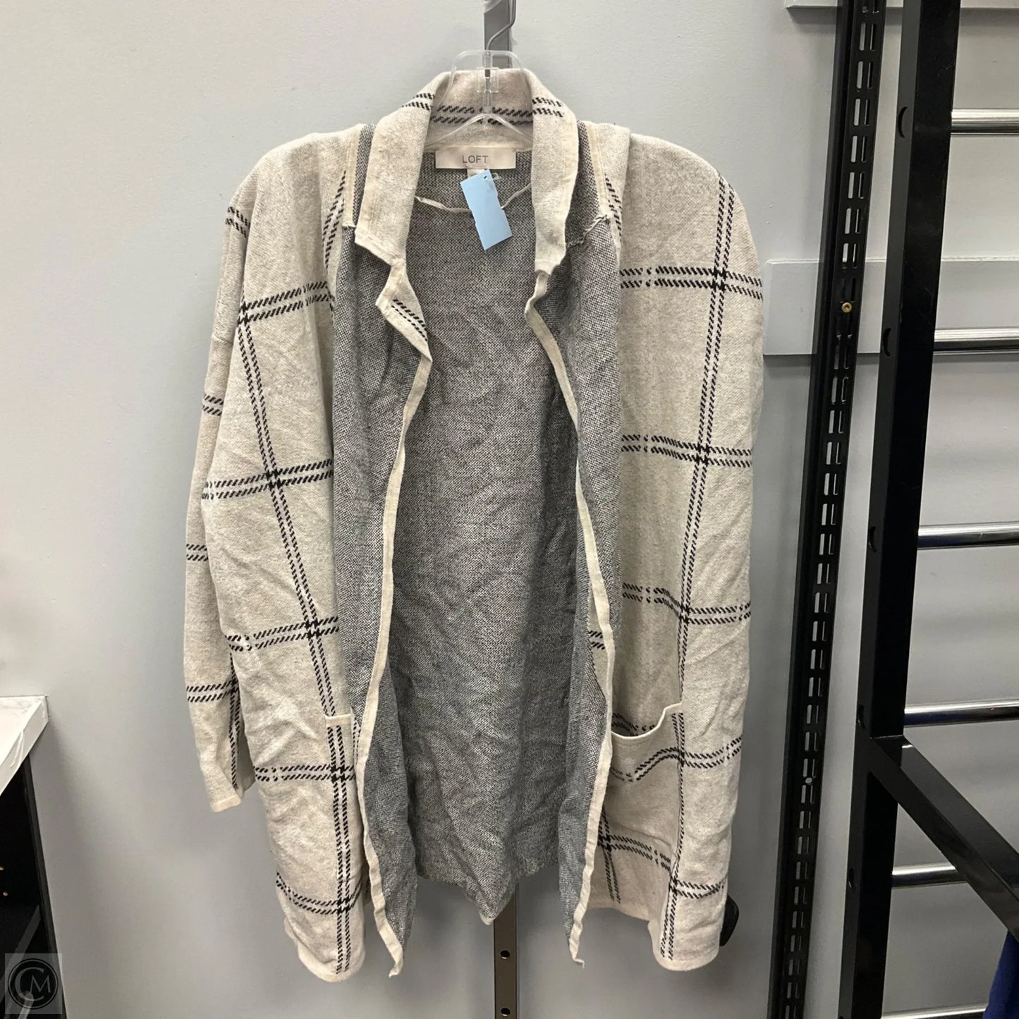 Sweater Cardigan By Loft In Black & Cream, Size: Xl