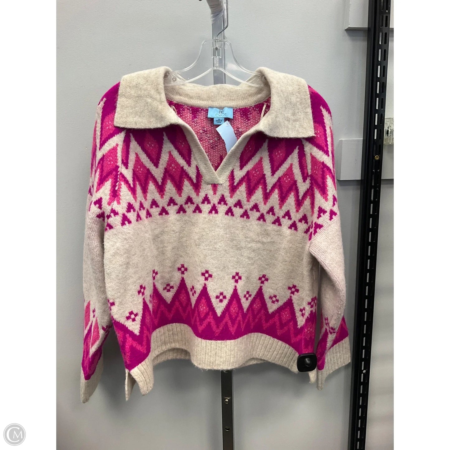 Sweater By Cece In Cream & Pink, Size: M