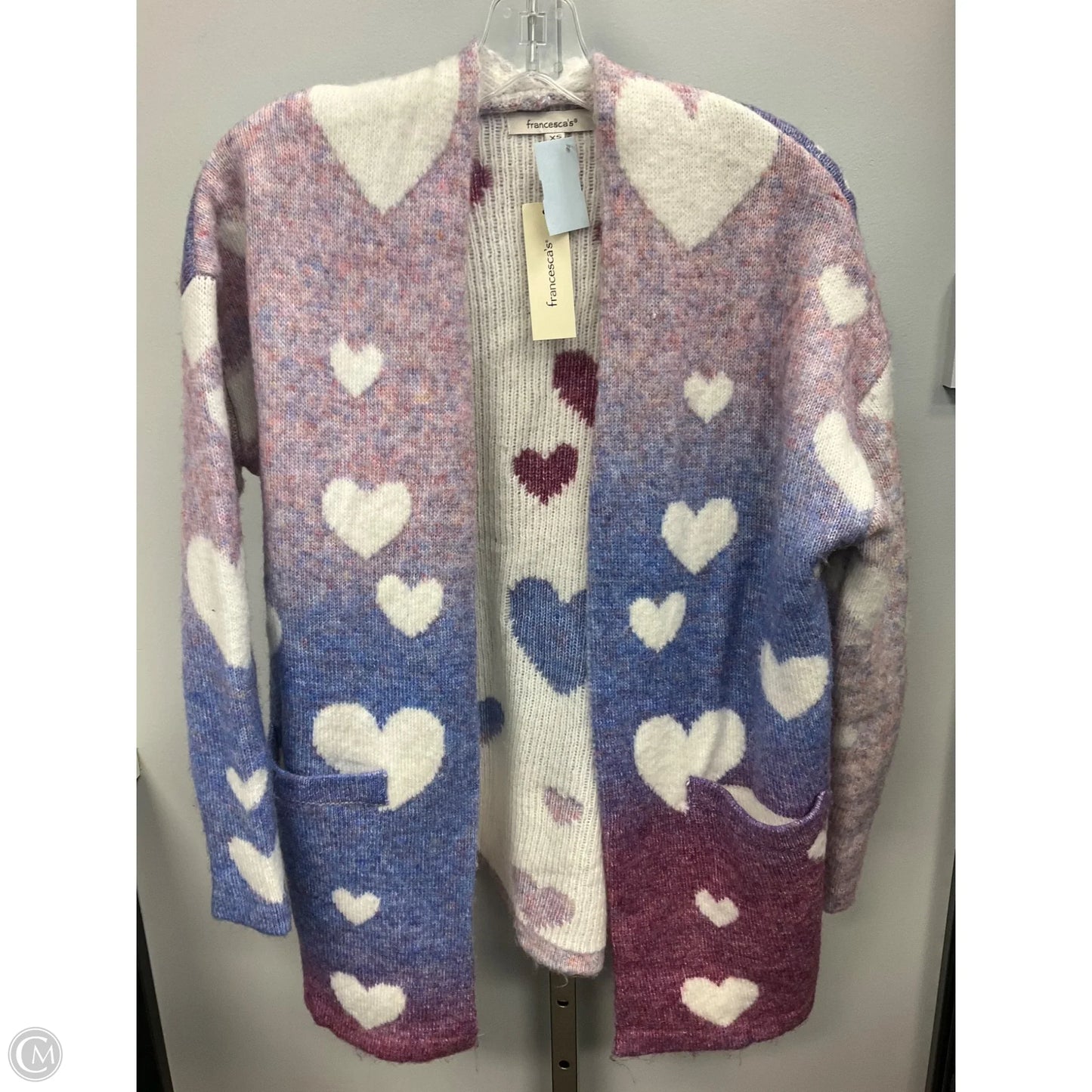 Sweater Cardigan By Francesca's In Black & Pink, Size: Xs