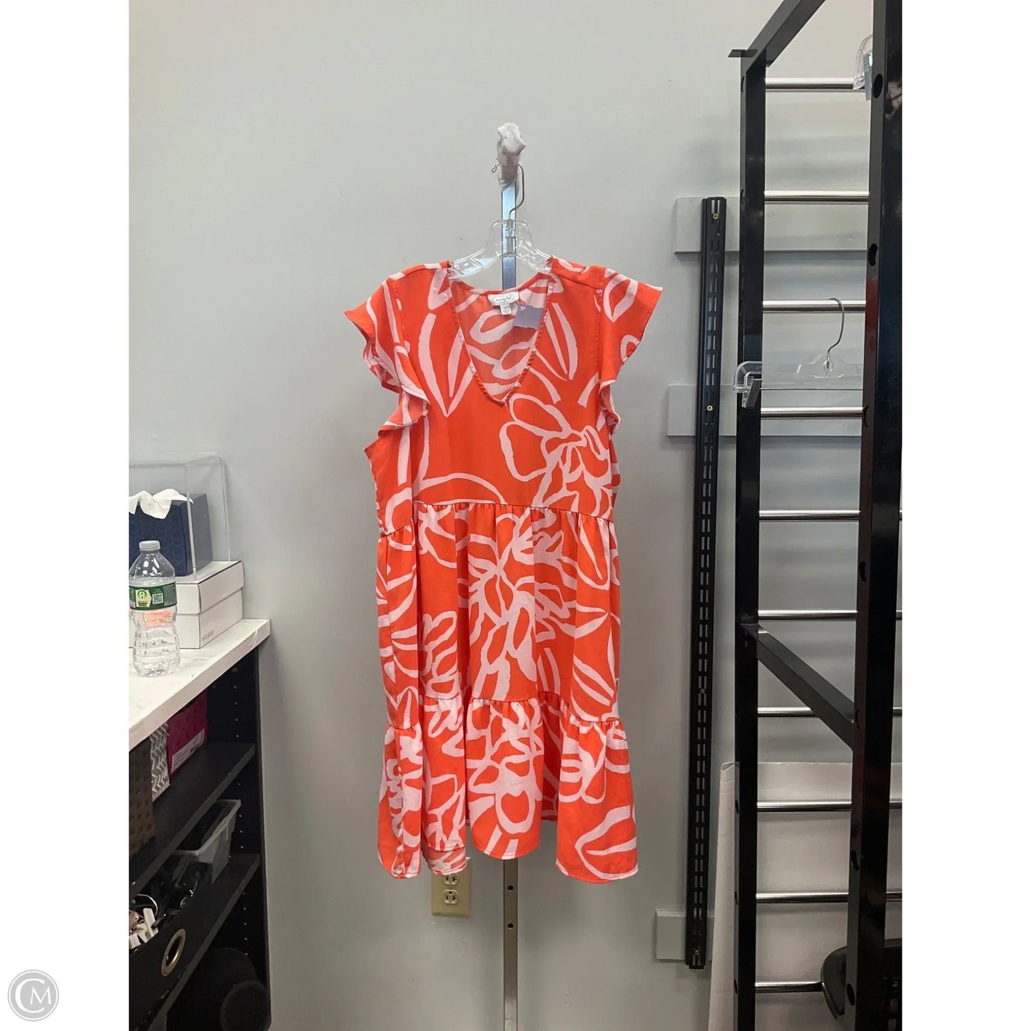 Dress Casual Short By Mudpie In Orange & White, Size: L