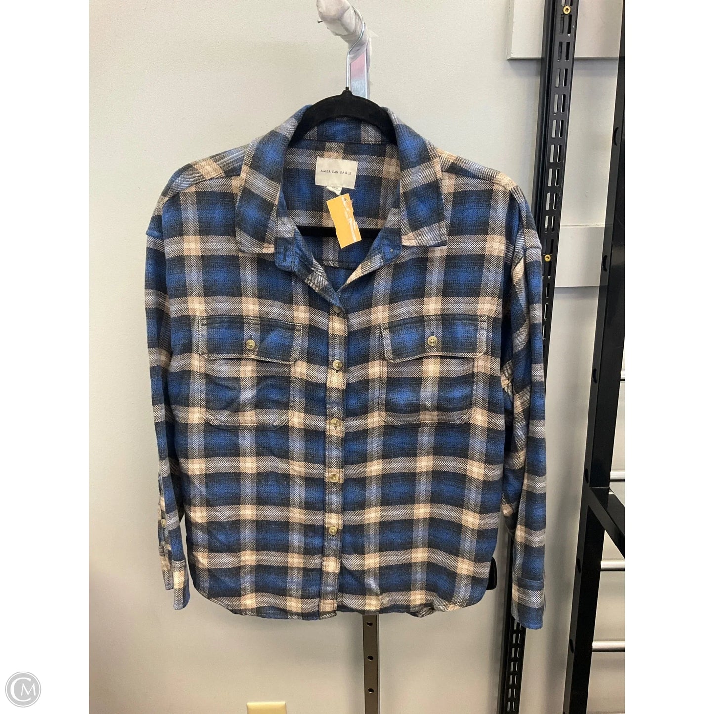 Top Long Sleeve By American Eagle In Plaid Pattern, Size: S