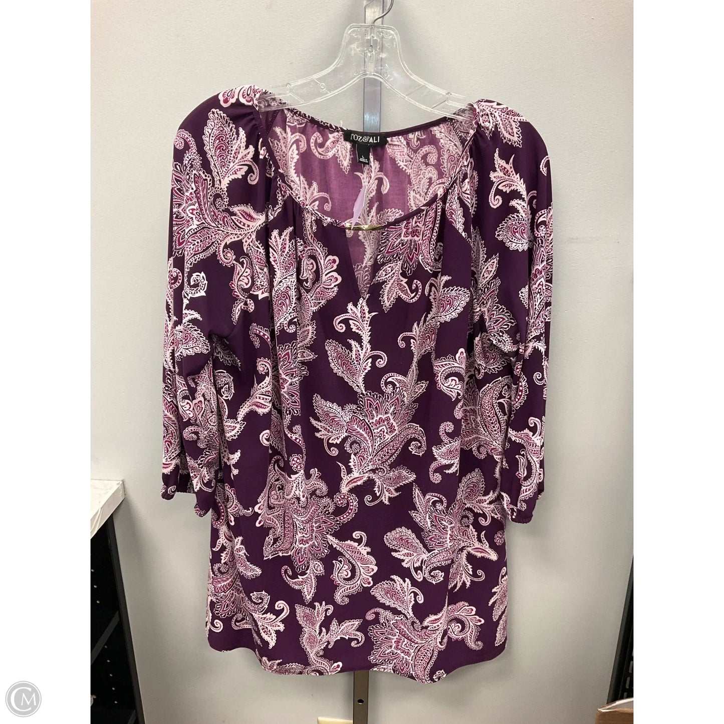 Top 3/4 Sleeve By Roz And Ali In Purple, Size: L