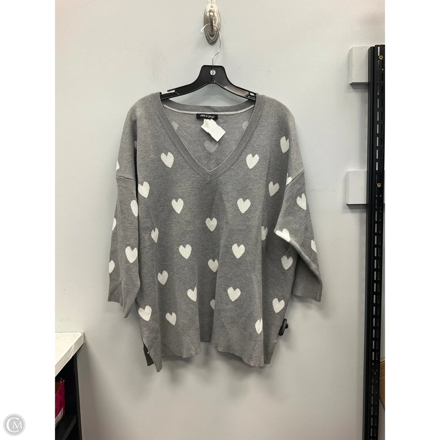 Sweater By Cable And Gauge In Grey & White, Size: 1x
