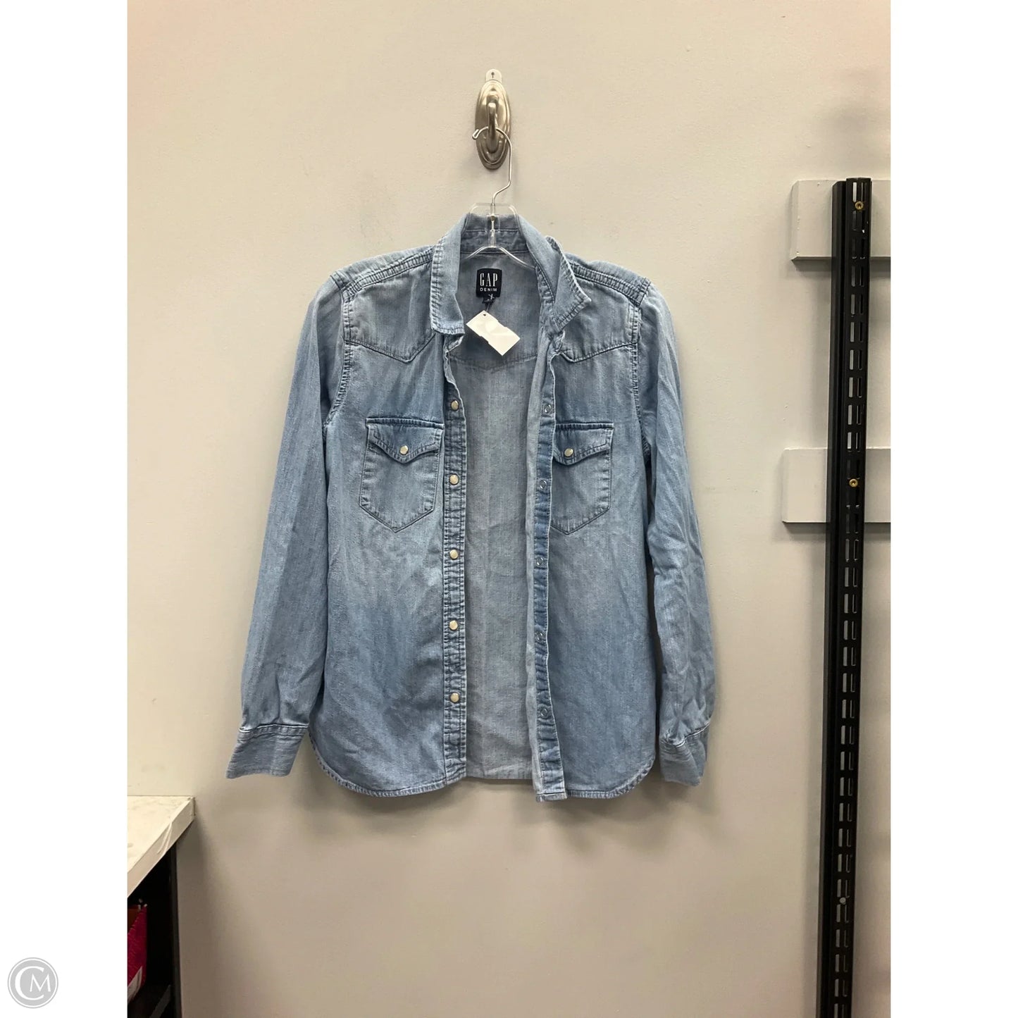 Top Long Sleeve By Gap In Blue Denim, Size: M