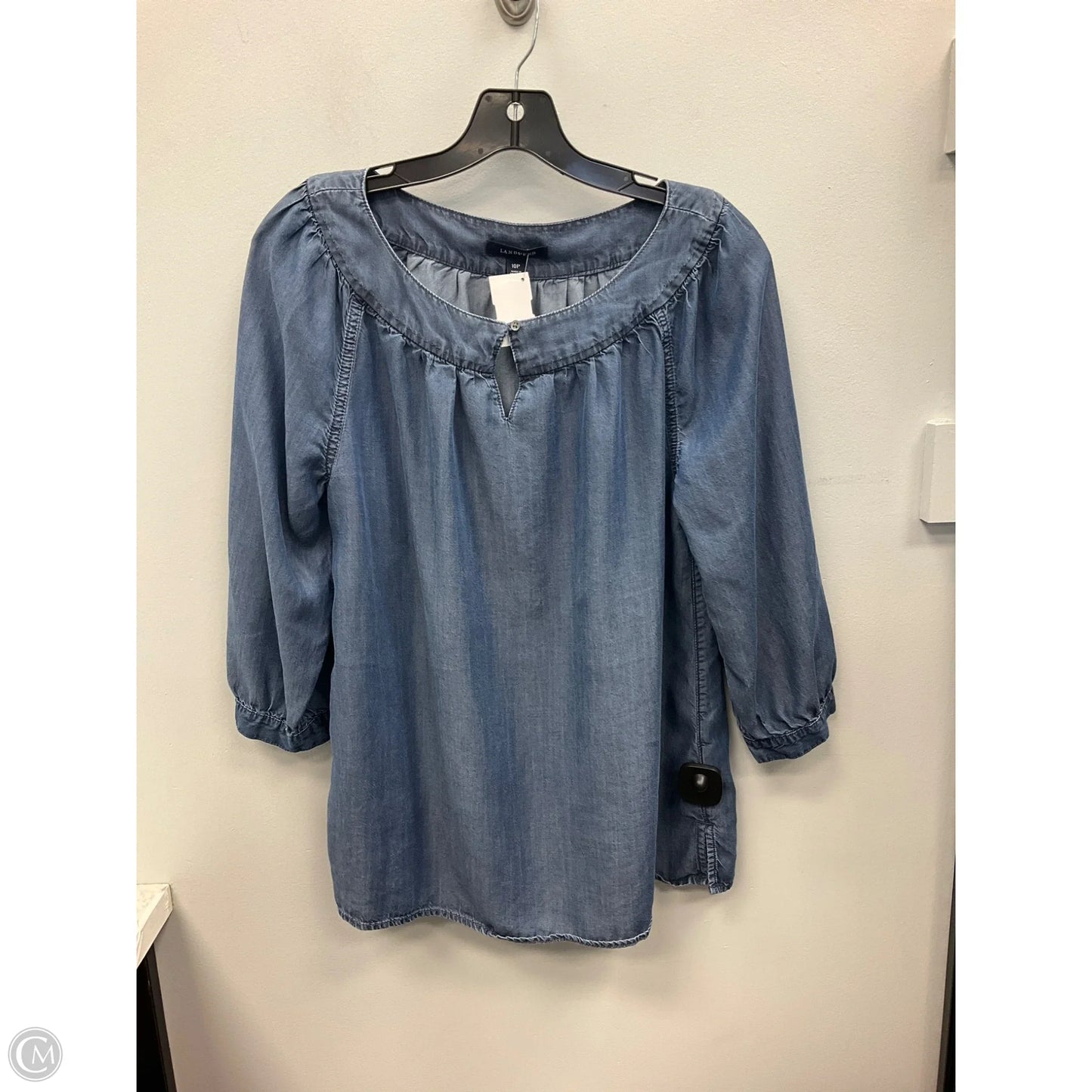 Top 3/4 Sleeve By Lands End In Blue Denim, Size: 10p