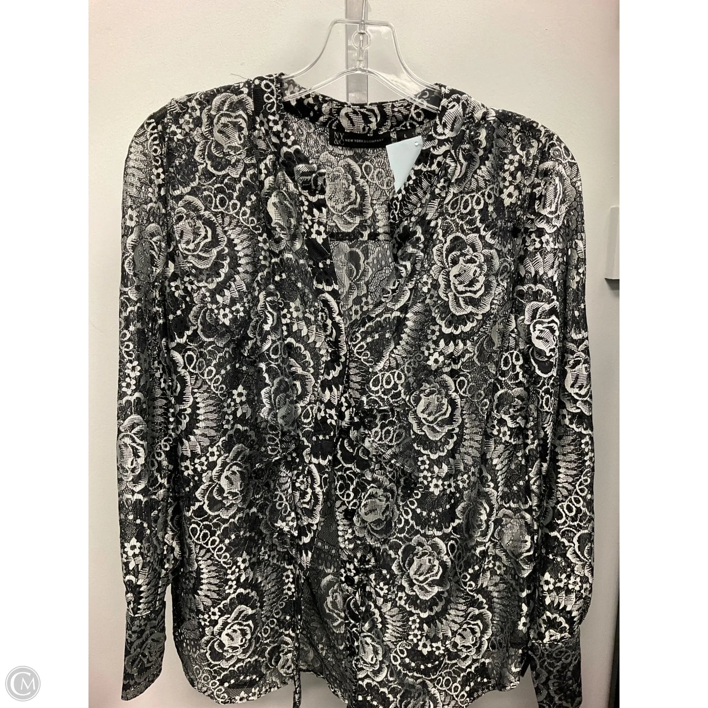 Top Long Sleeve By New York And Co In Black & Silver, Size: L