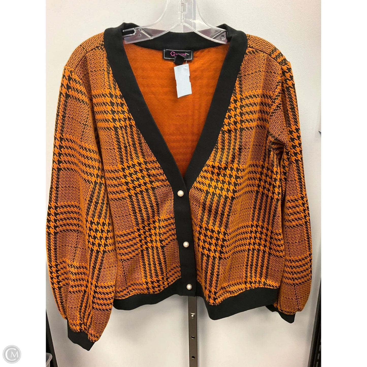 Sweater Cardigan By C Wonder In Black & Orange, Size: 1x