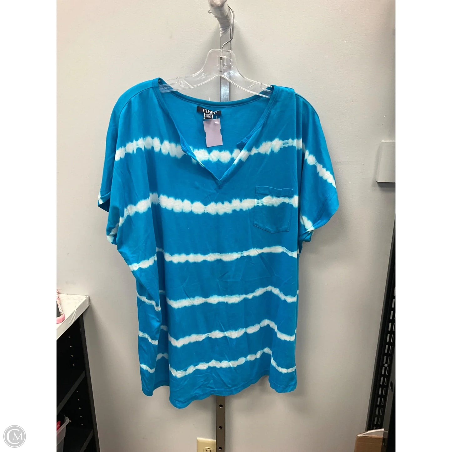 Top Short Sleeve Basic By Chaps In Blue & White, Size: 2x