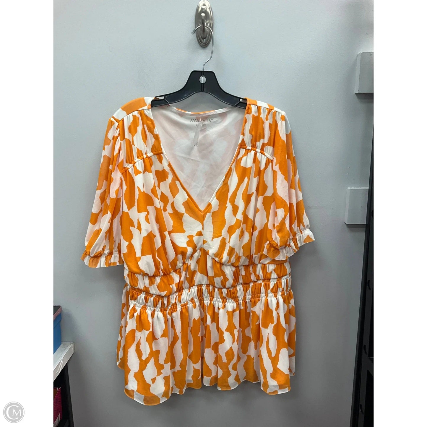 Top 2pc 3/4 Sleeve By Ava & Viv In Orange & White, Size: 2x