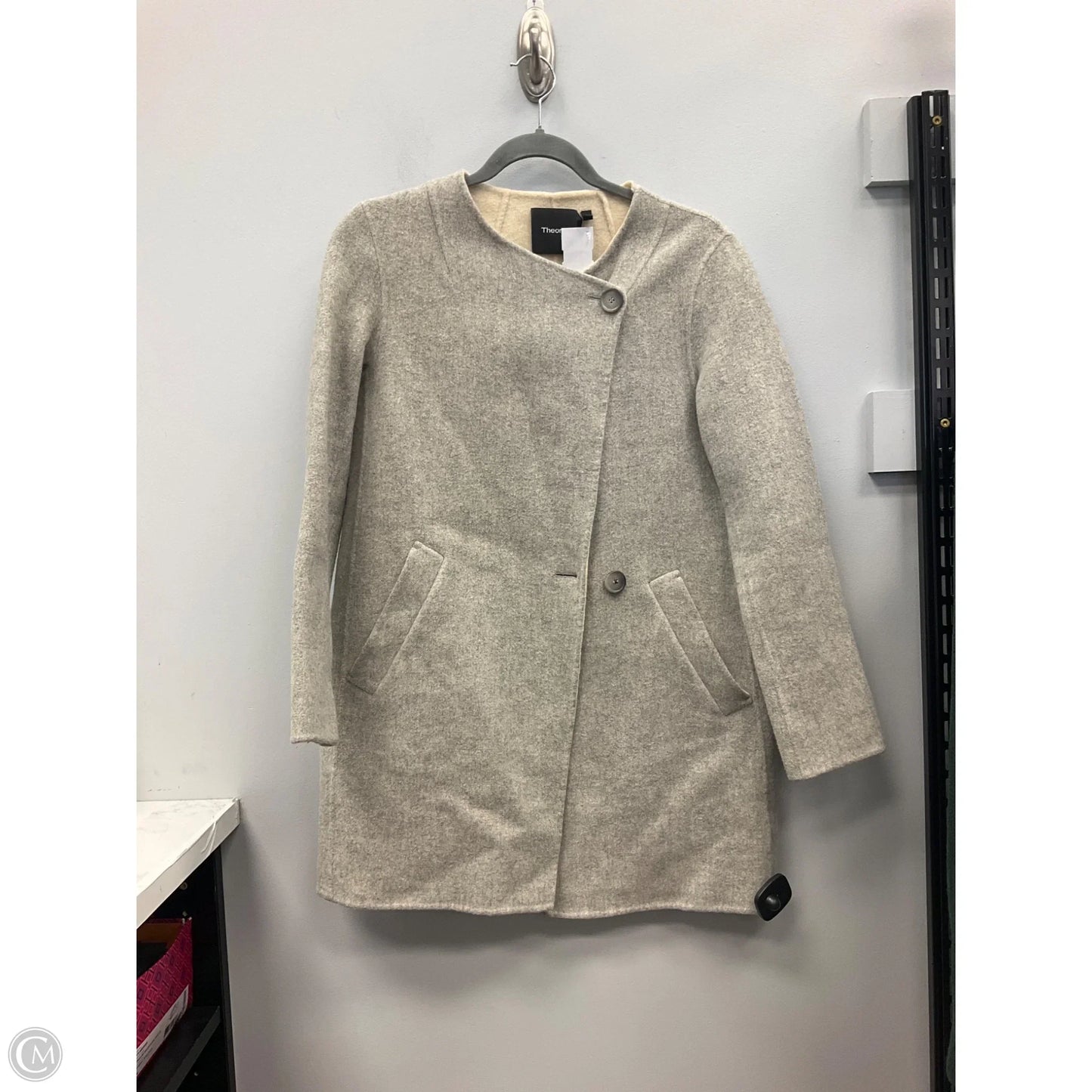 Coat Wool By Theory In Grey, Size: S