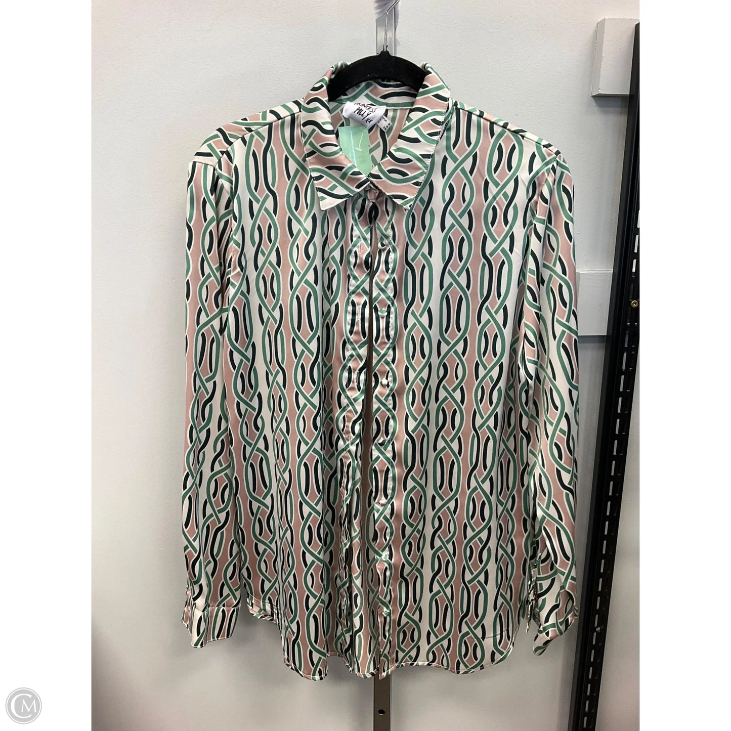 Blouse 3/4 Sleeve By Princess Polly In Green & Tan, Size: 4