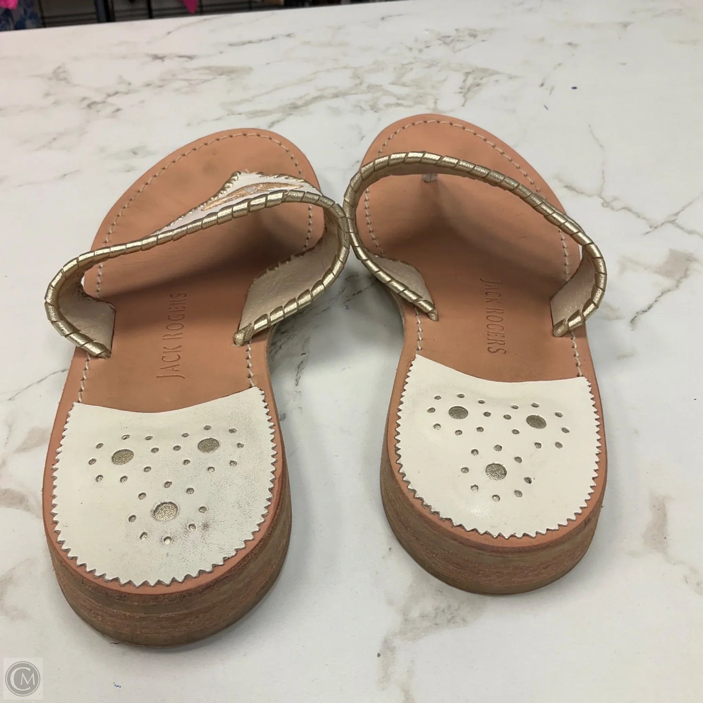Sandals Flip Flops By Jack Rogers In Gold & Tan, Size: 11