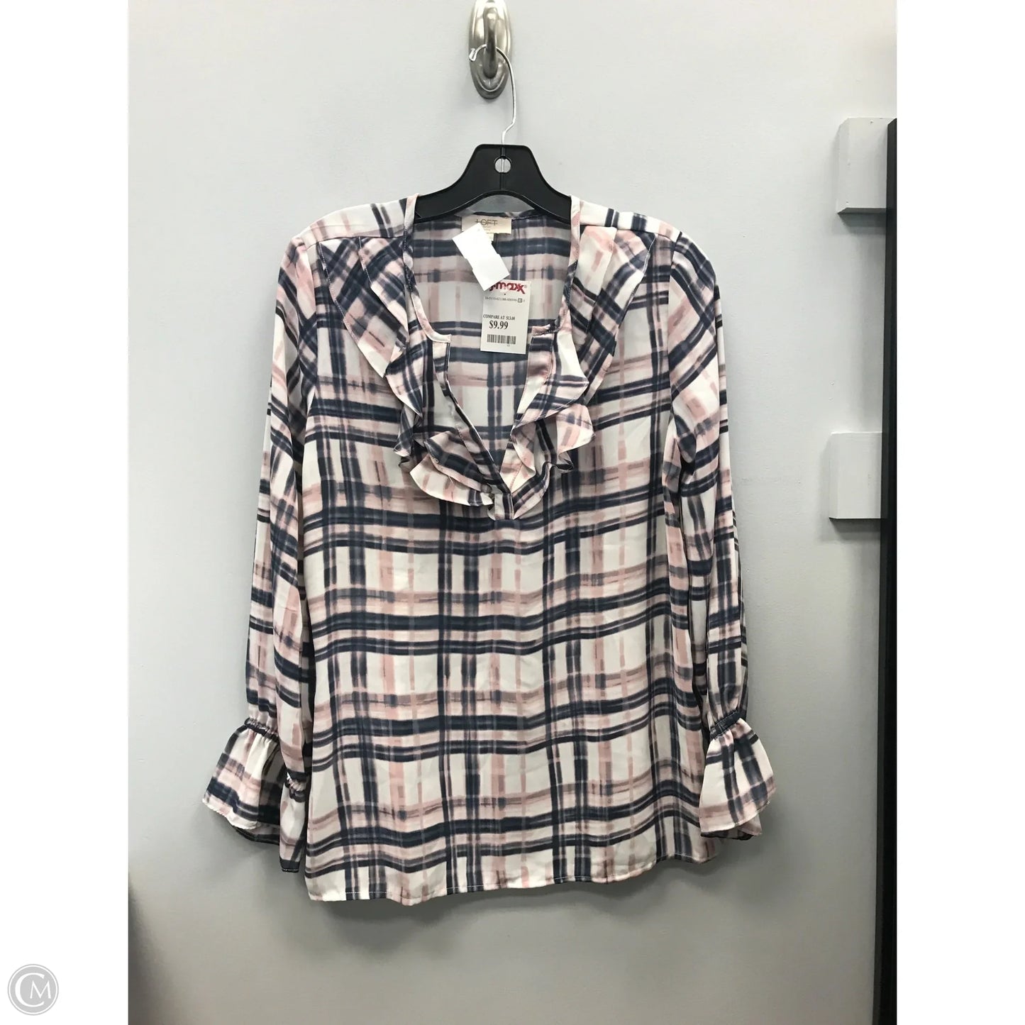 Top Long Sleeve By Loft In Plaid Pattern, Size: S