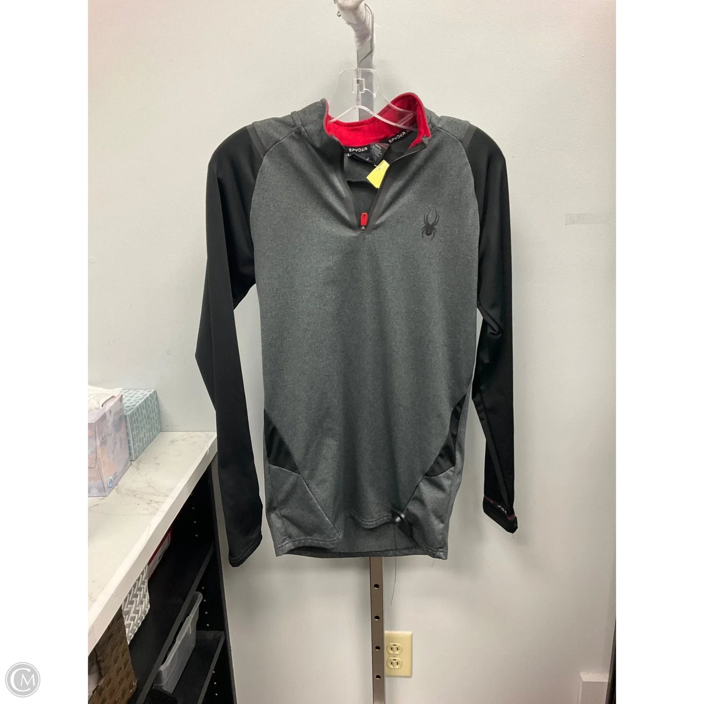Athletic Top Long Sleeve Collar By Spyder In Black & Grey, Size: S