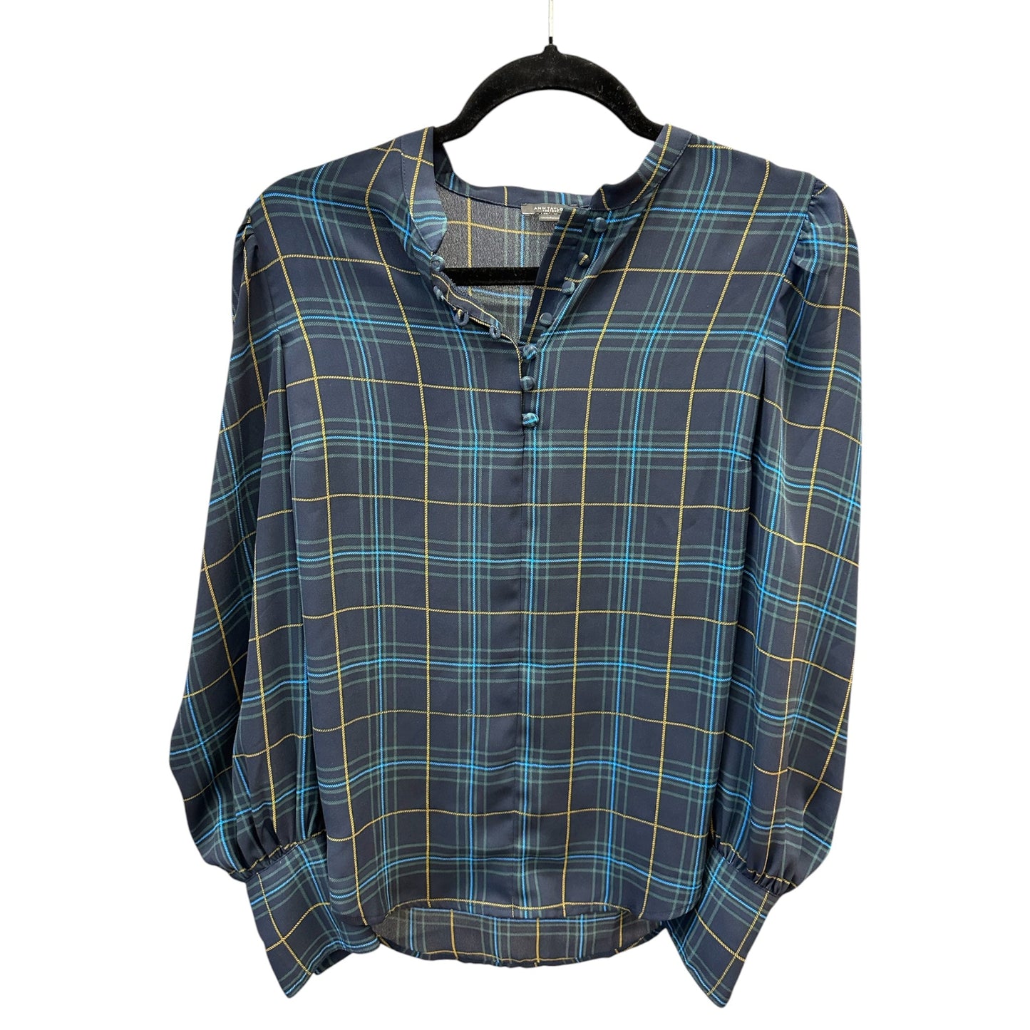 Blouse Ls By Ann Taylor In Blue & Green, Size:S