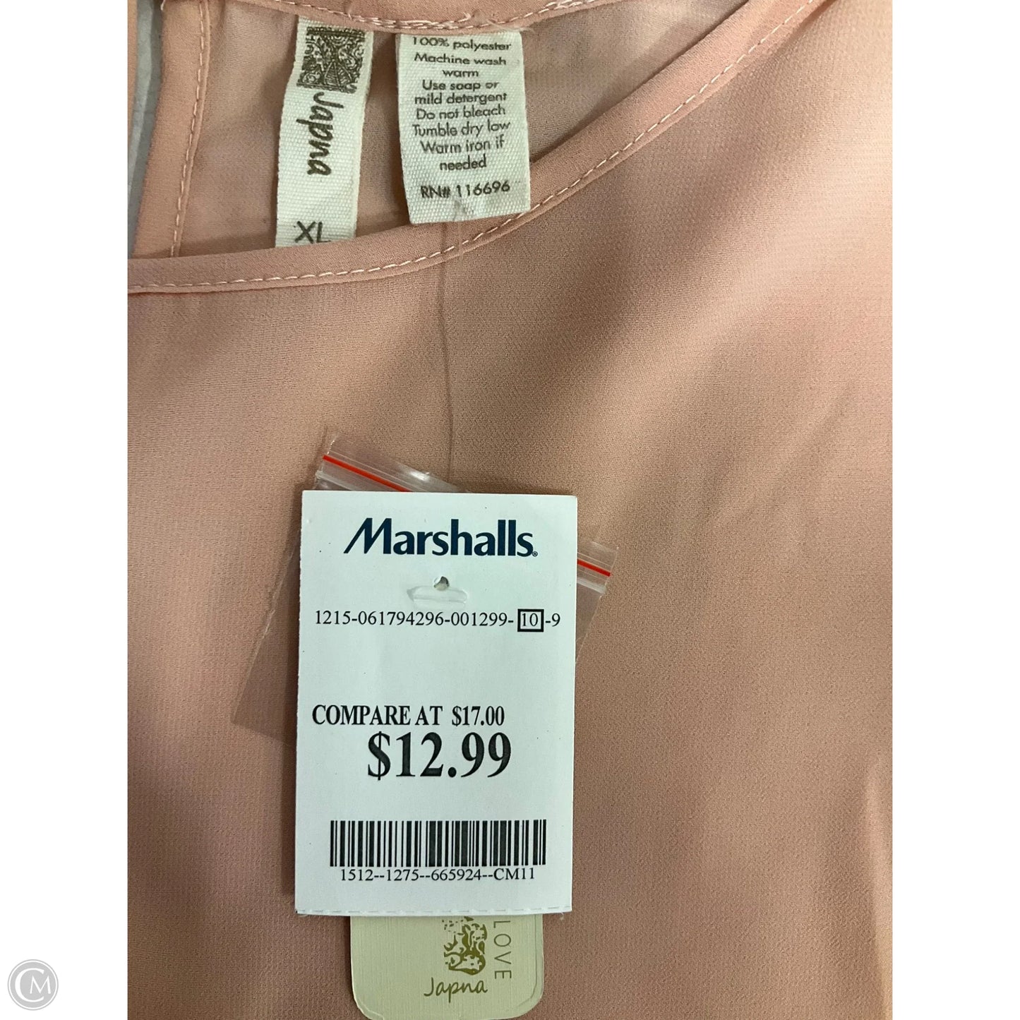 Top Short Sleeve By Japna In Peach, Size: Xl