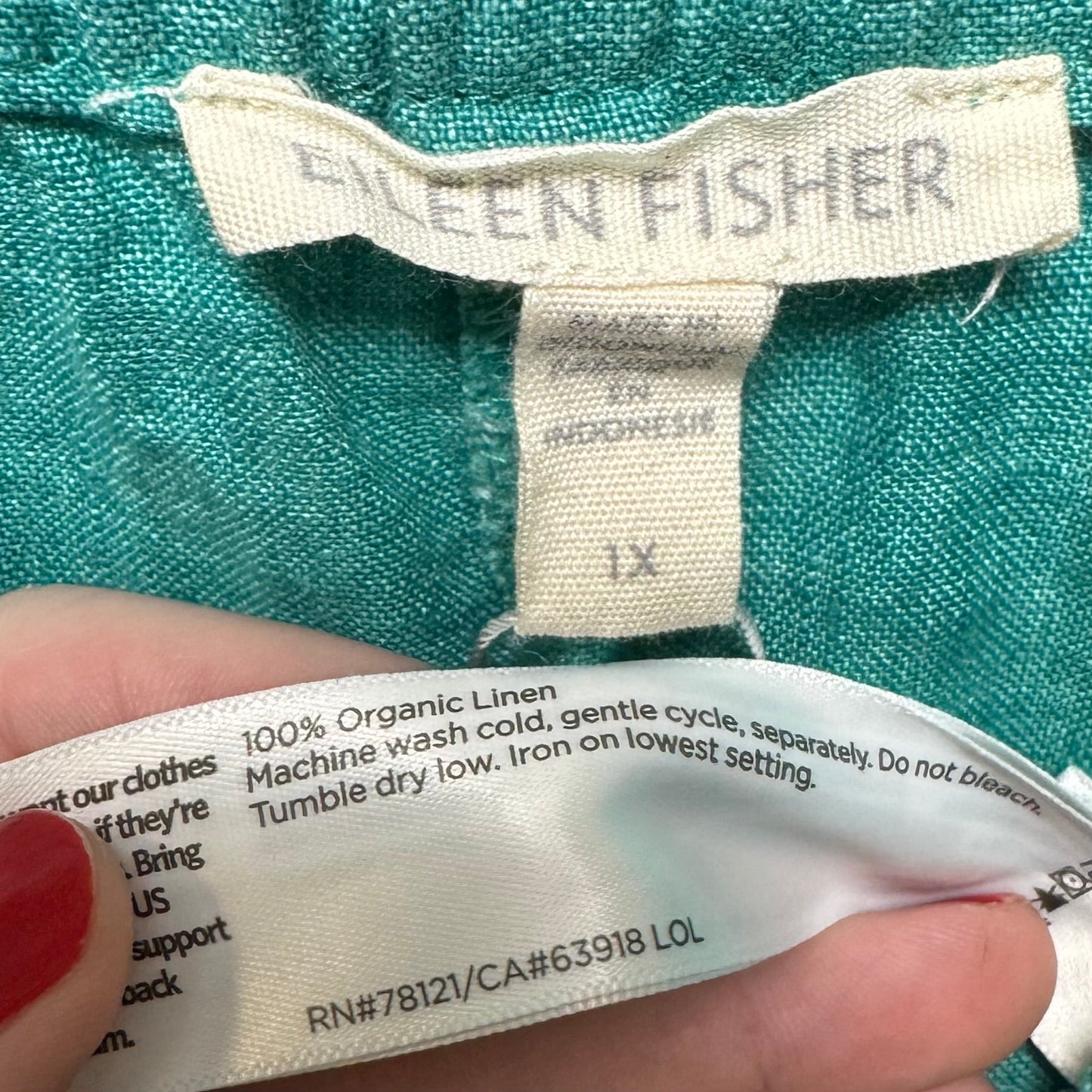 Organic Linen Pants By Eileen Fisher In Teal, Size: 1x