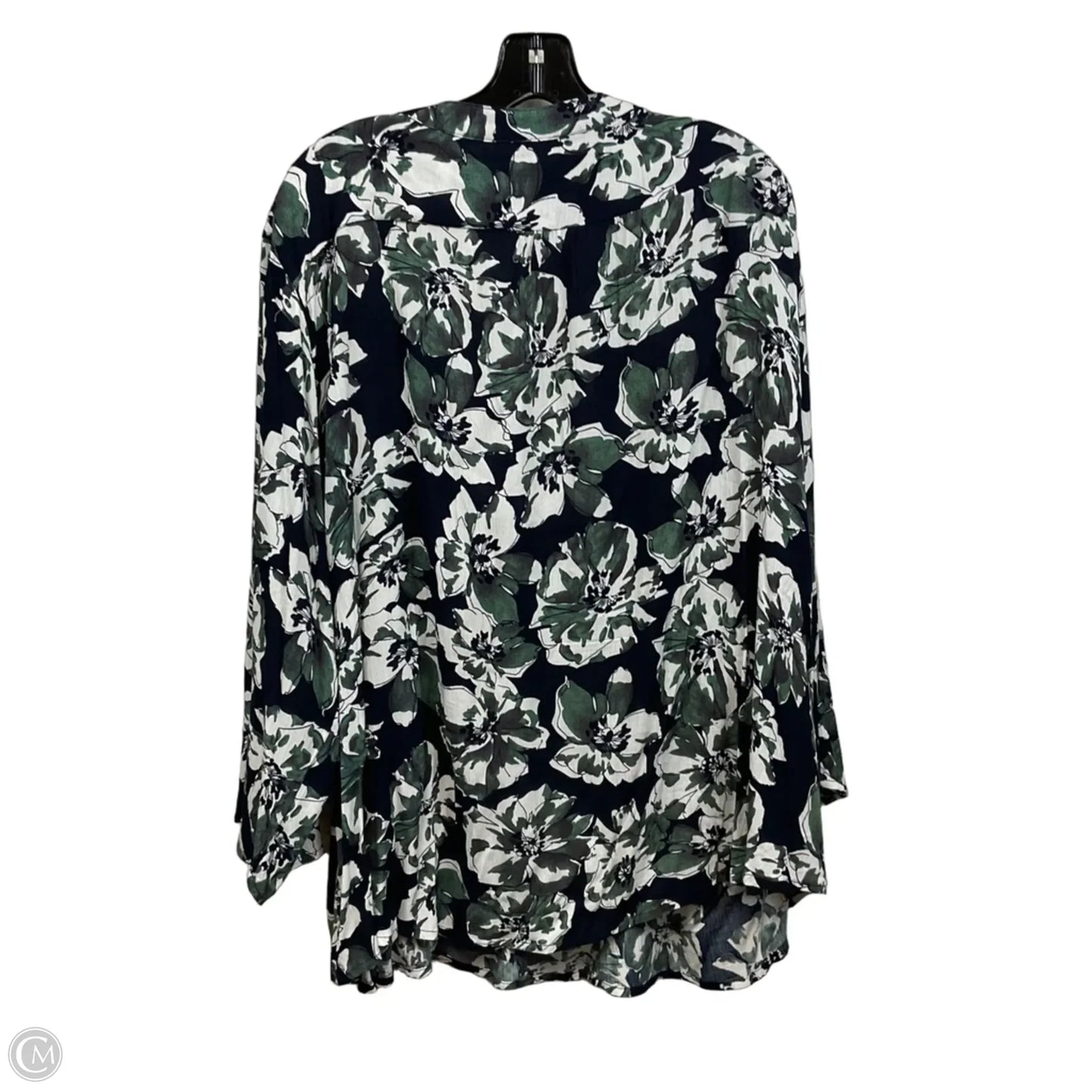 Blouse Long Sleeve By Monday Fun In Black & Green, Size: 3x