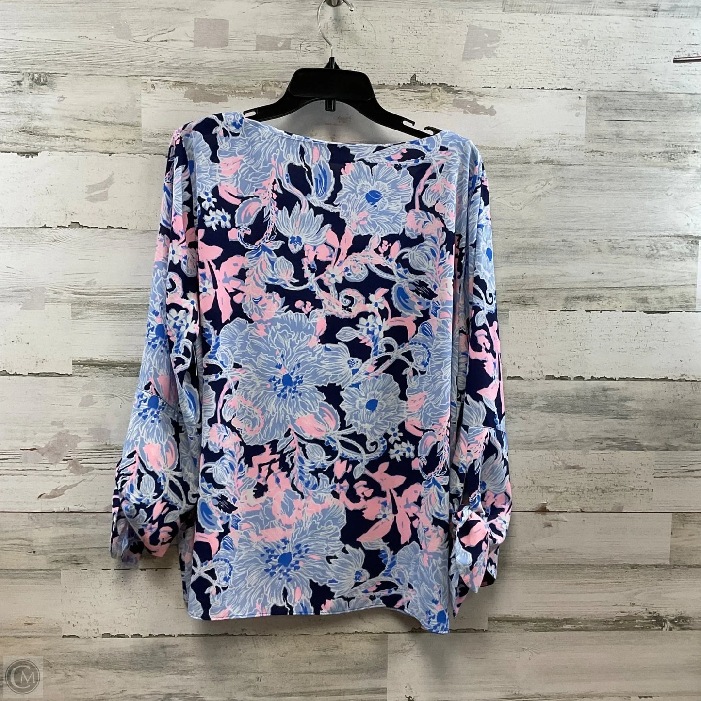 Blouse 3/4 Sleeve By Lilly Pulitzer In Blue & Pink, Size: L