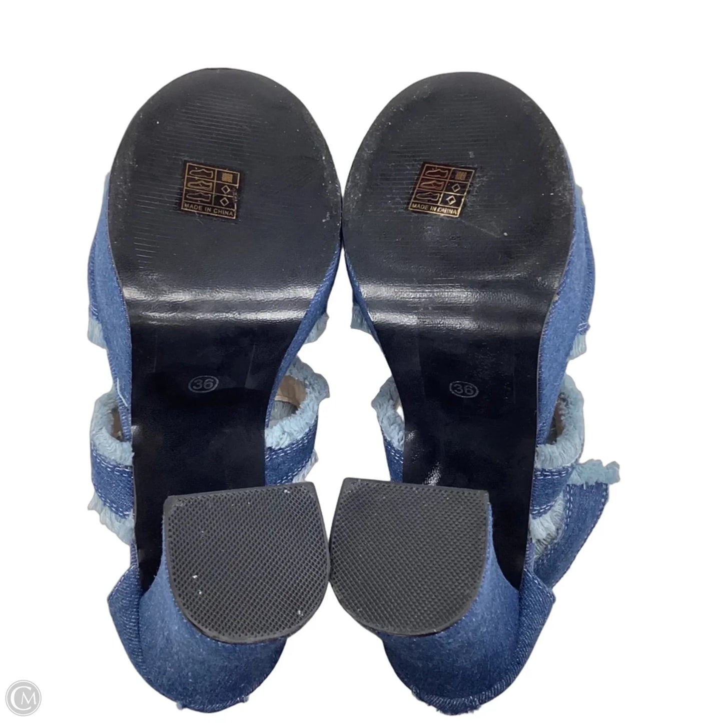 Sandals Heels Block By Cmf In Blue Denim, Size: 6