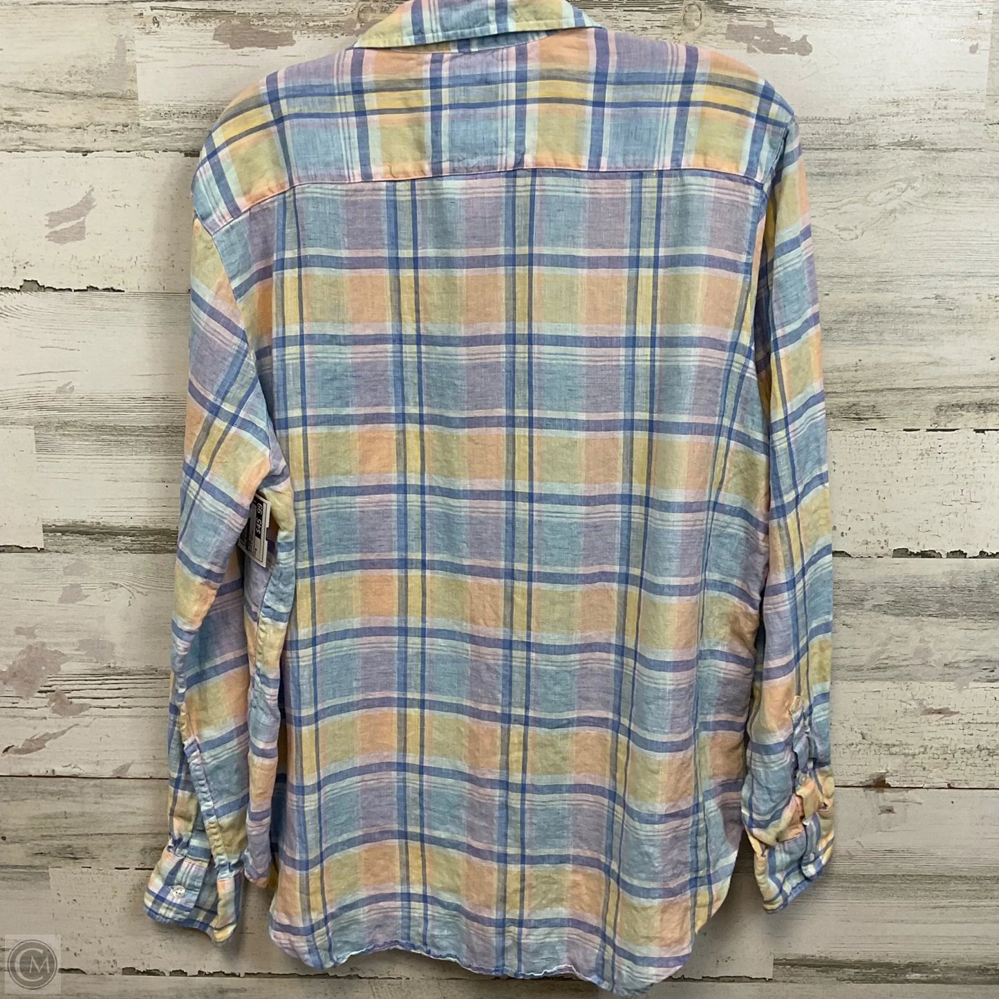 Blouse Long Sleeve By Frank And Eileen In Blue & Yellow, Size: M