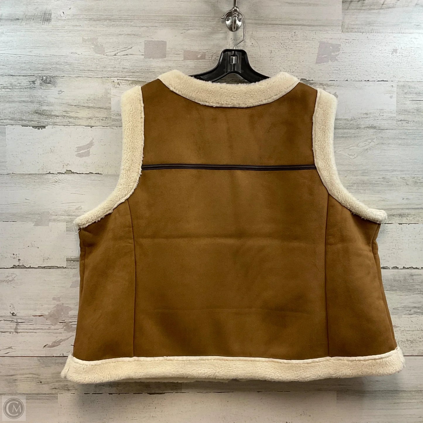 Vest Faux Fur & Sherpa By Talbots In Brown & Cream, Size: 3x