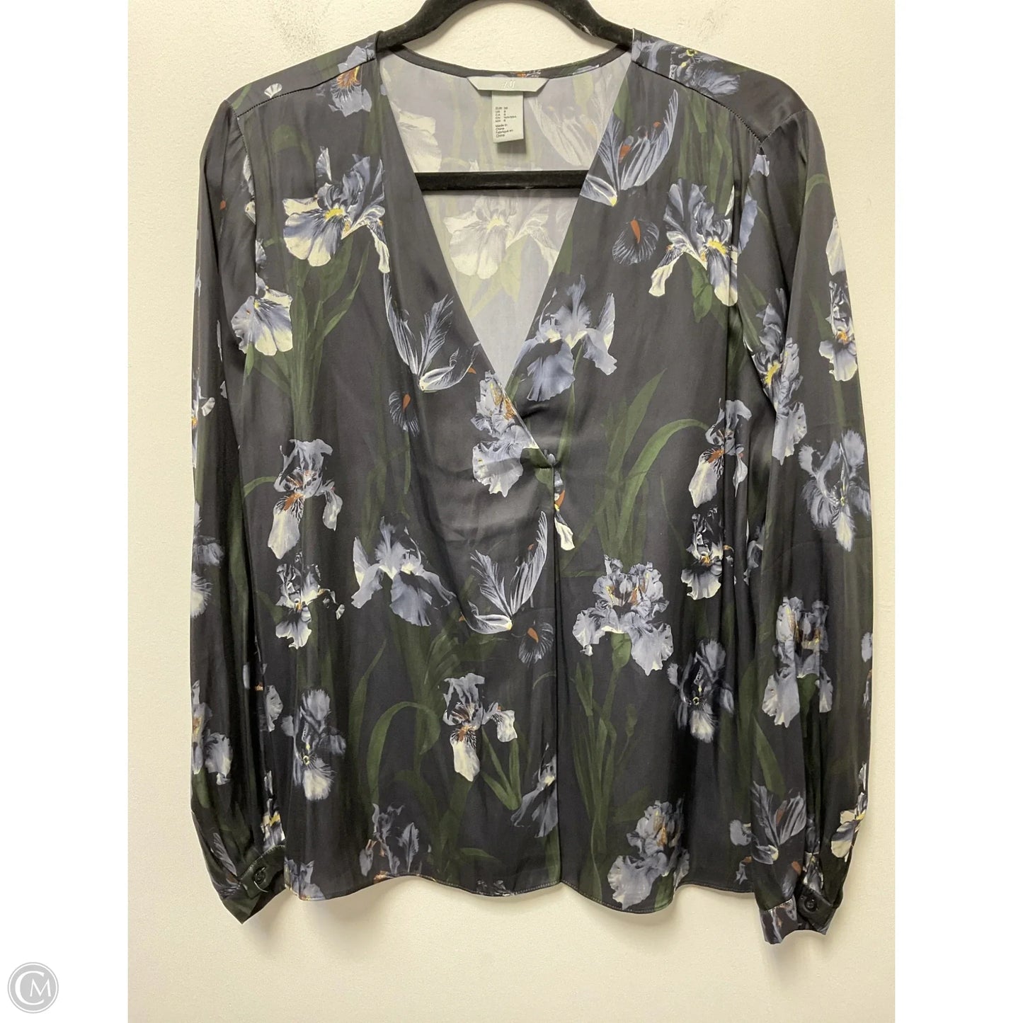 Blouse Long Sleeve By H&m In Black & Blue, Size: 8