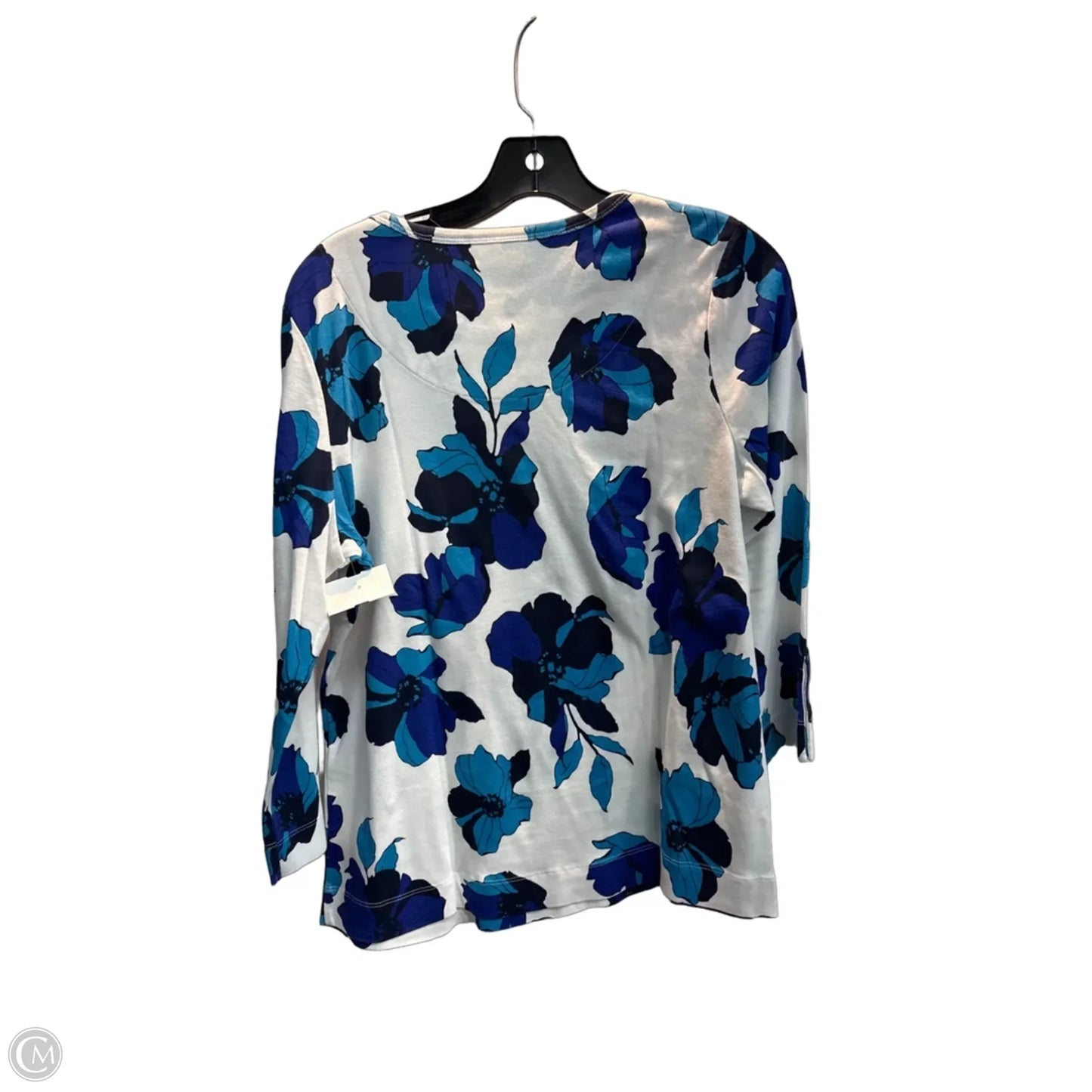 Top 3/4 Sleeve Basic By Chicos In Blue & White, Size: L